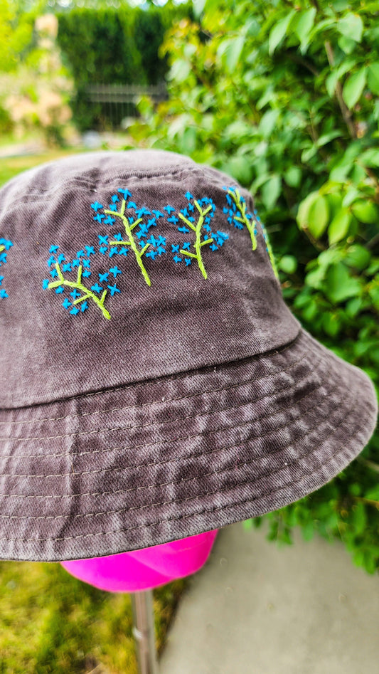 Embrace Embroidery Abstract Wild Flower Hand Embroidered Bucket Hat