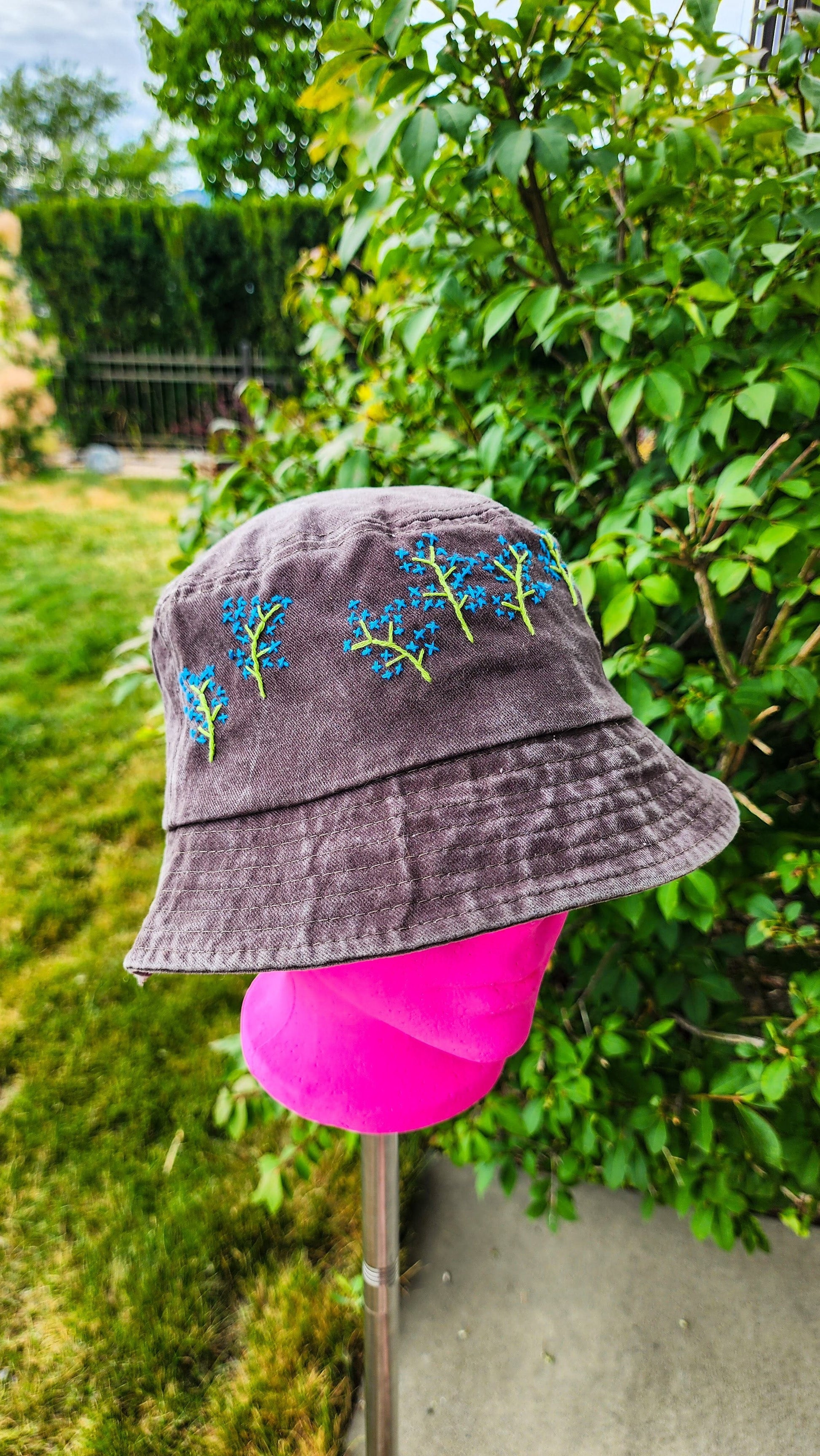 Embrace Embroidery Abstract Wild Flower Hand Embroidered Bucket Hat