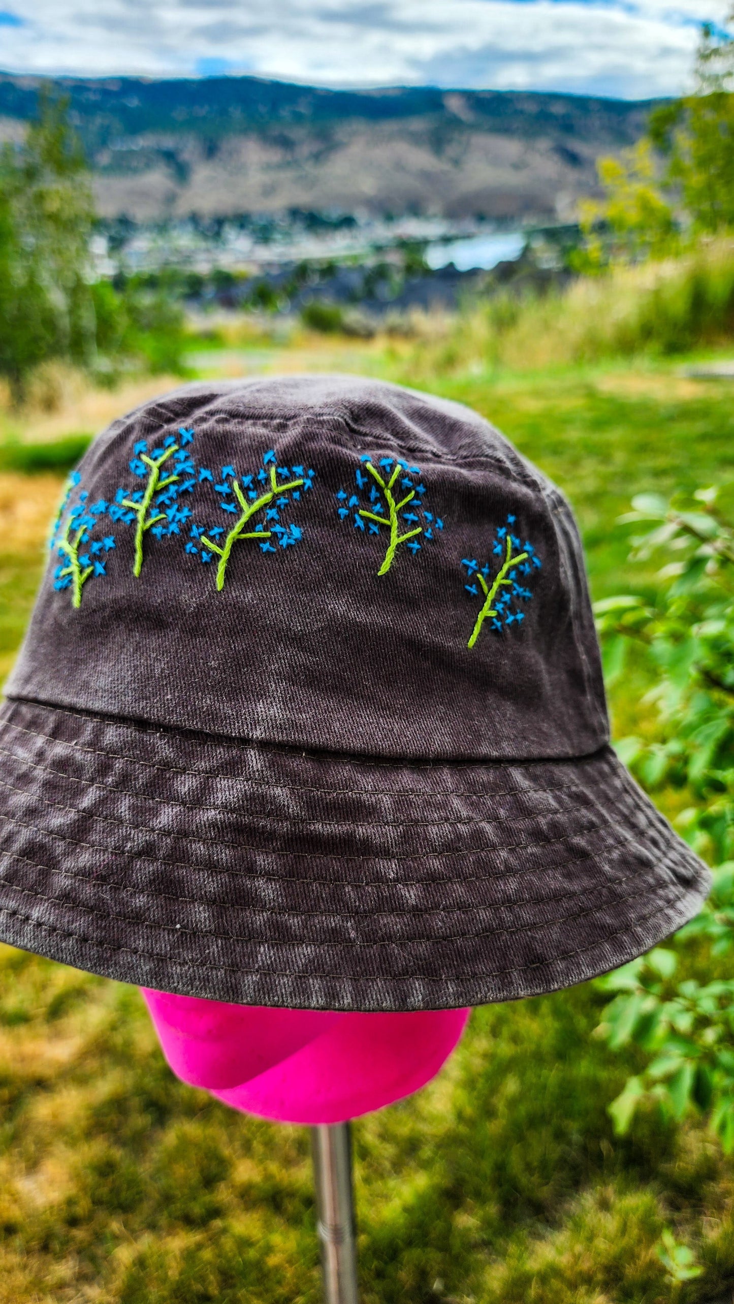 Embrace Embroidery Abstract Wild Flower Hand Embroidered Bucket Hat