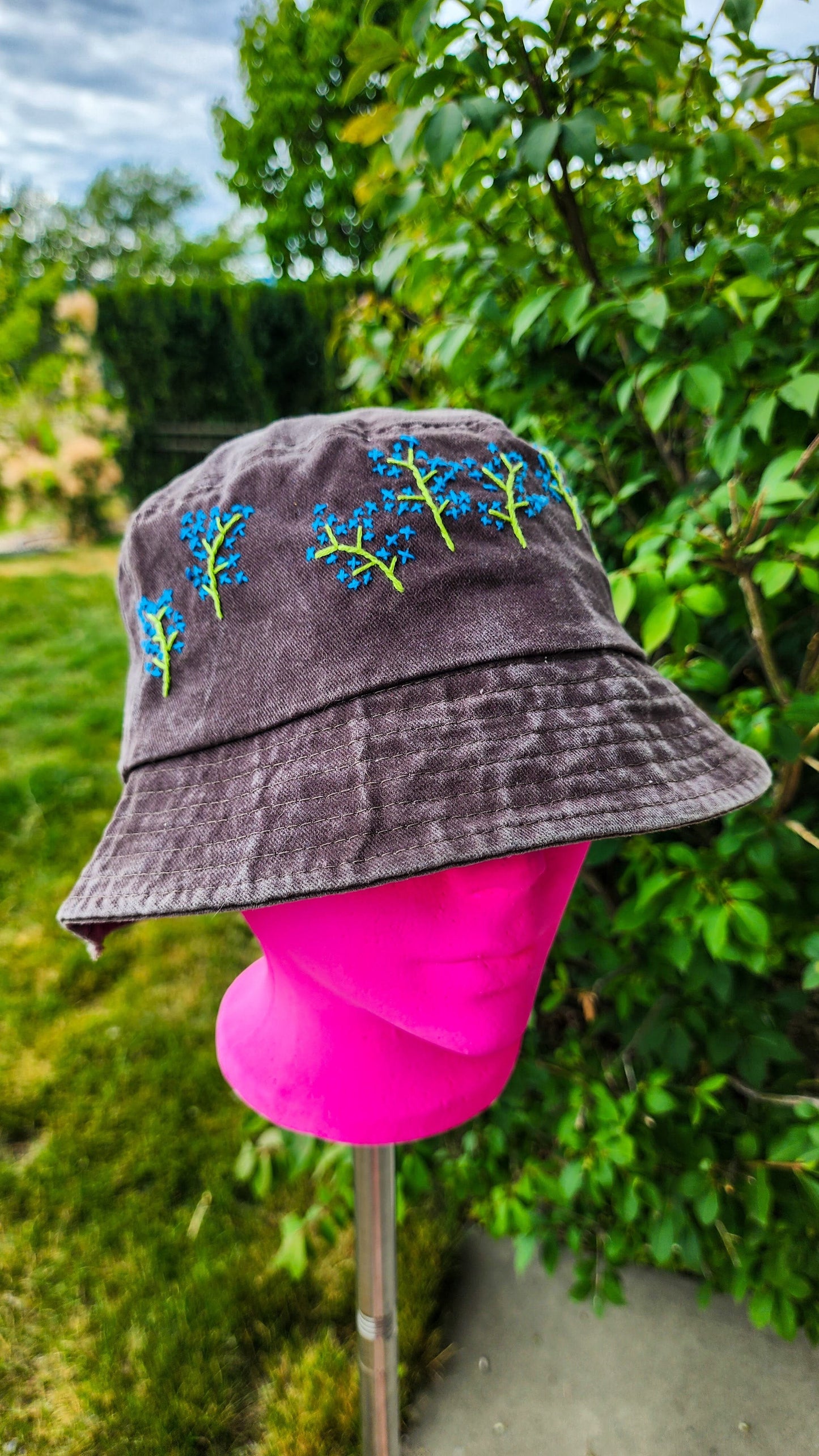 Embrace Embroidery Abstract Wild Flower Hand Embroidered Bucket Hat