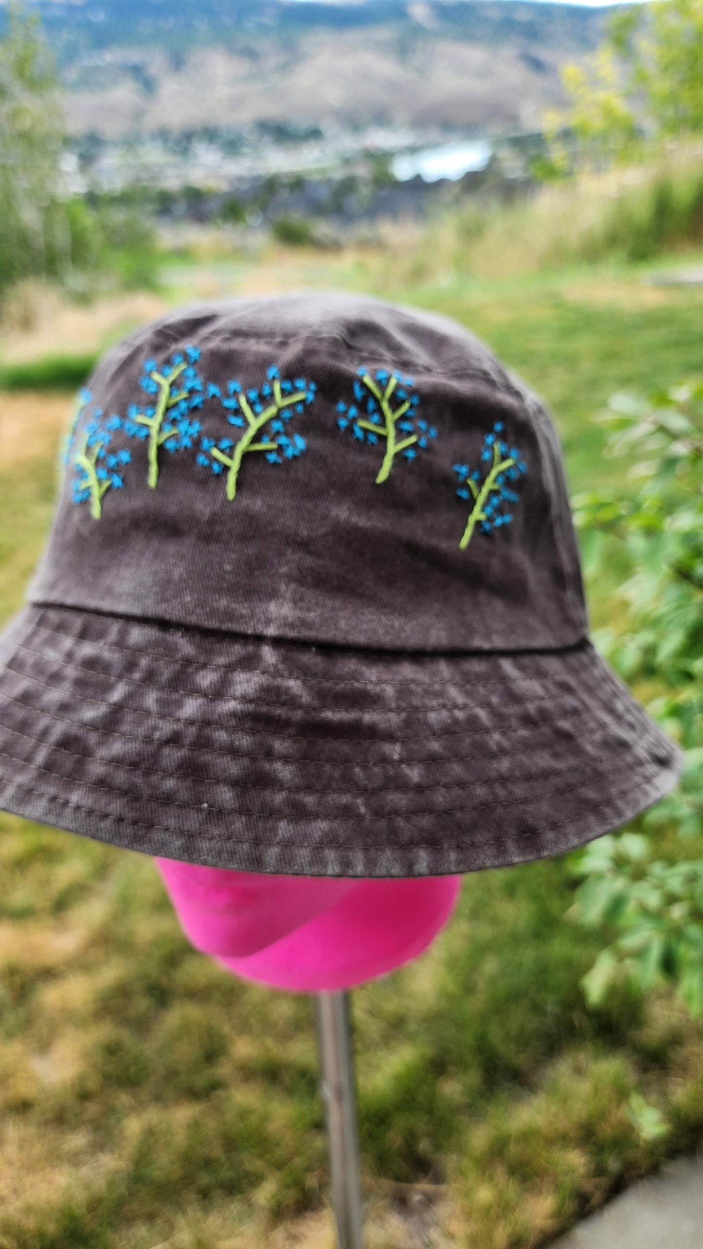 Embrace Embroidery Abstract Wild Flower Hand Embroidered Bucket Hat