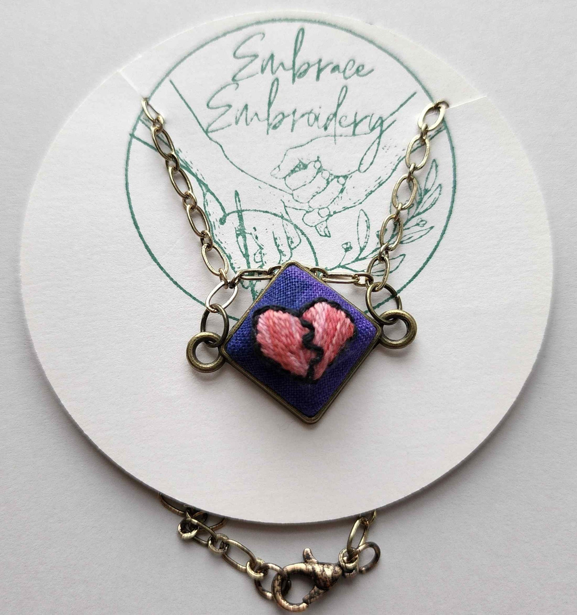Embrace Embroidery Necklaces Broken Heart Embroidered Pendant
