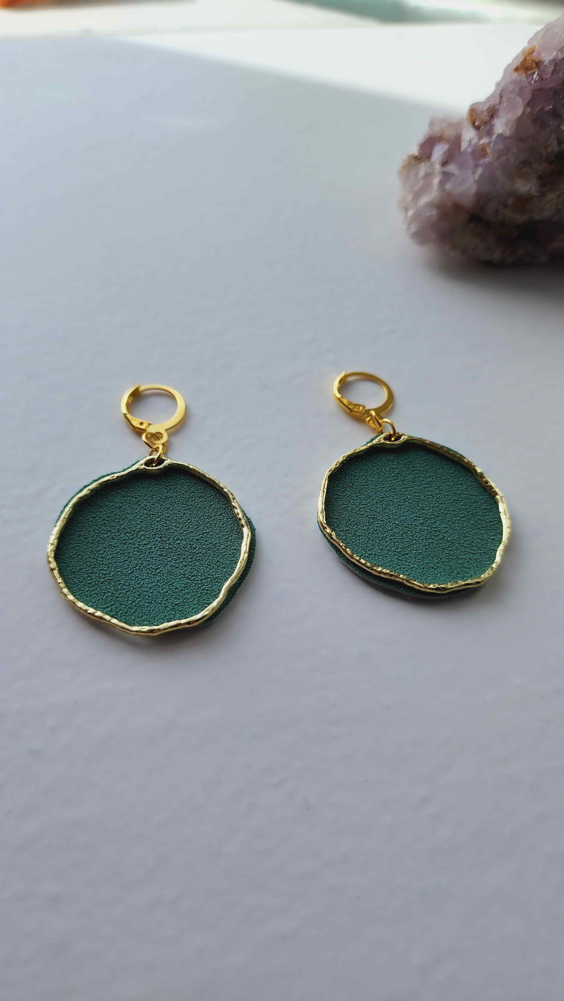 Embrace Embroidery Circle Gold and Sued Dangle Earrings
