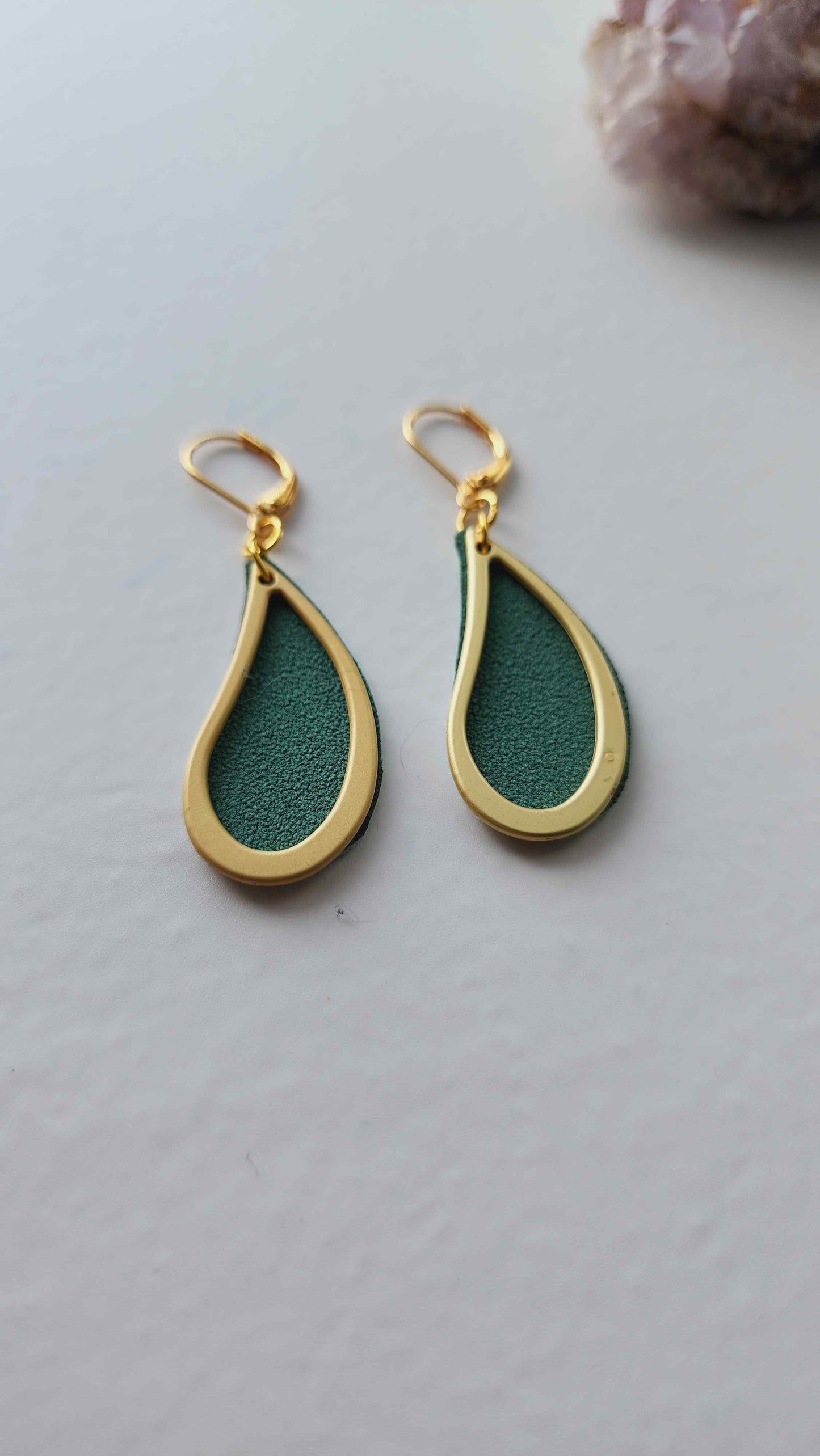 Embrace Embroidery Dew Drop Gold and Sued Dangle Earrings