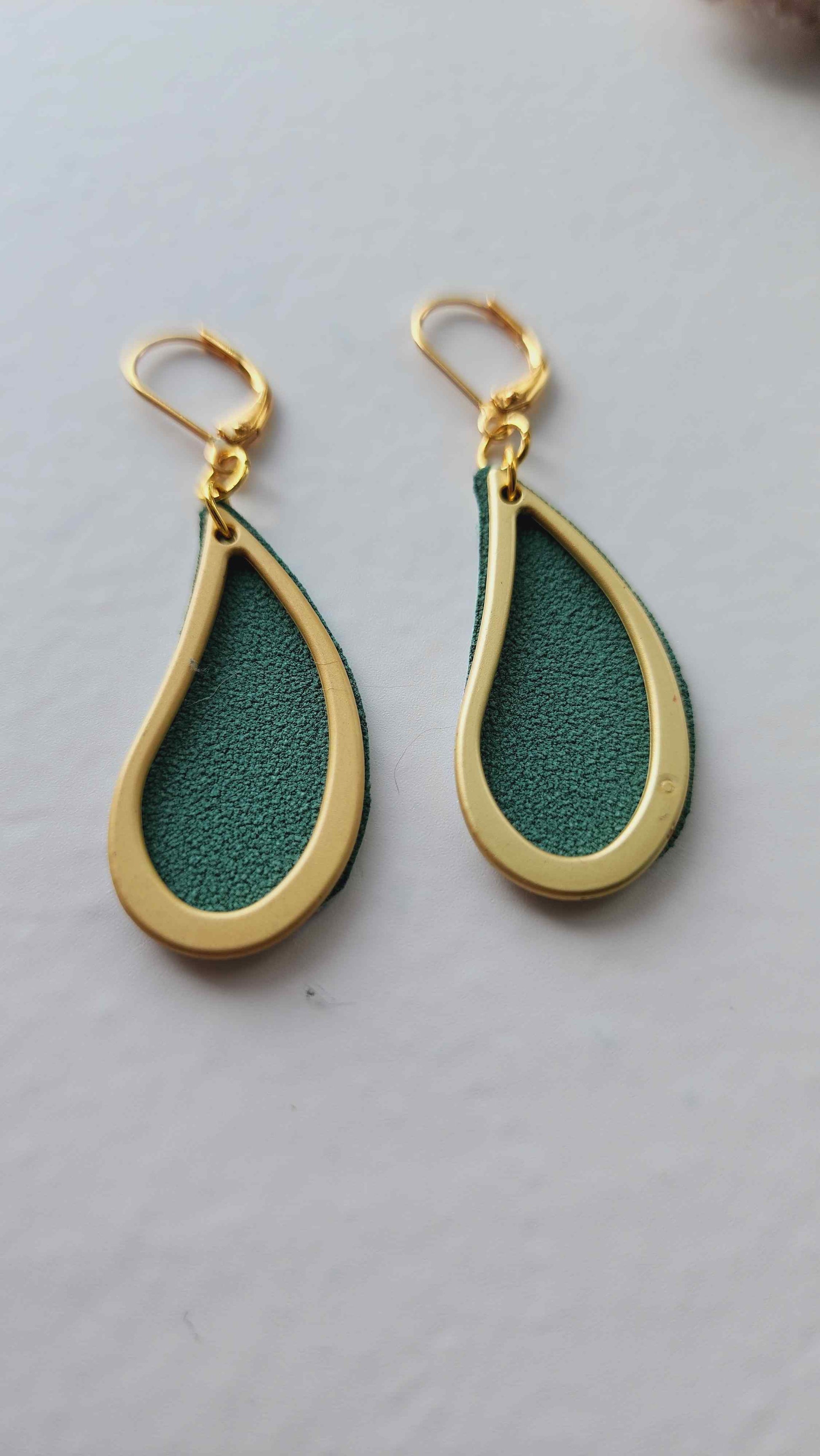 Embrace Embroidery Dew Drop Gold and Sued Dangle Earrings