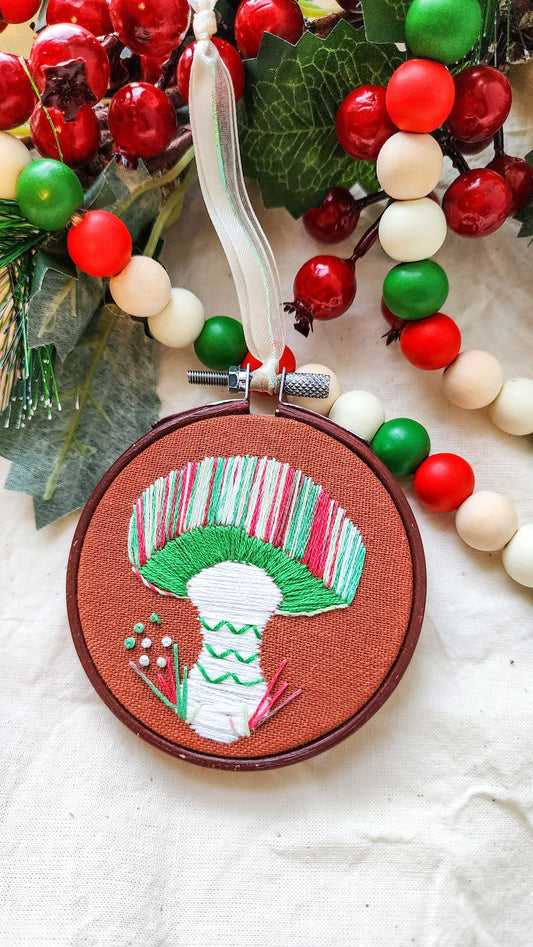 Embrace Embroidery Embroidered Holiday Ornament - Holiday Mushroom