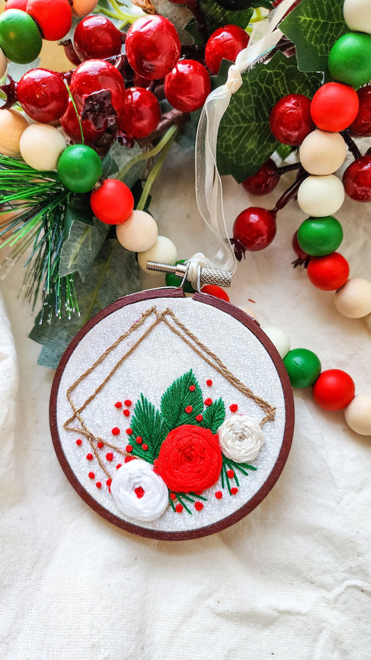 Embrace Embroidery Embroidered Holiday Ornament - Holiday Roses