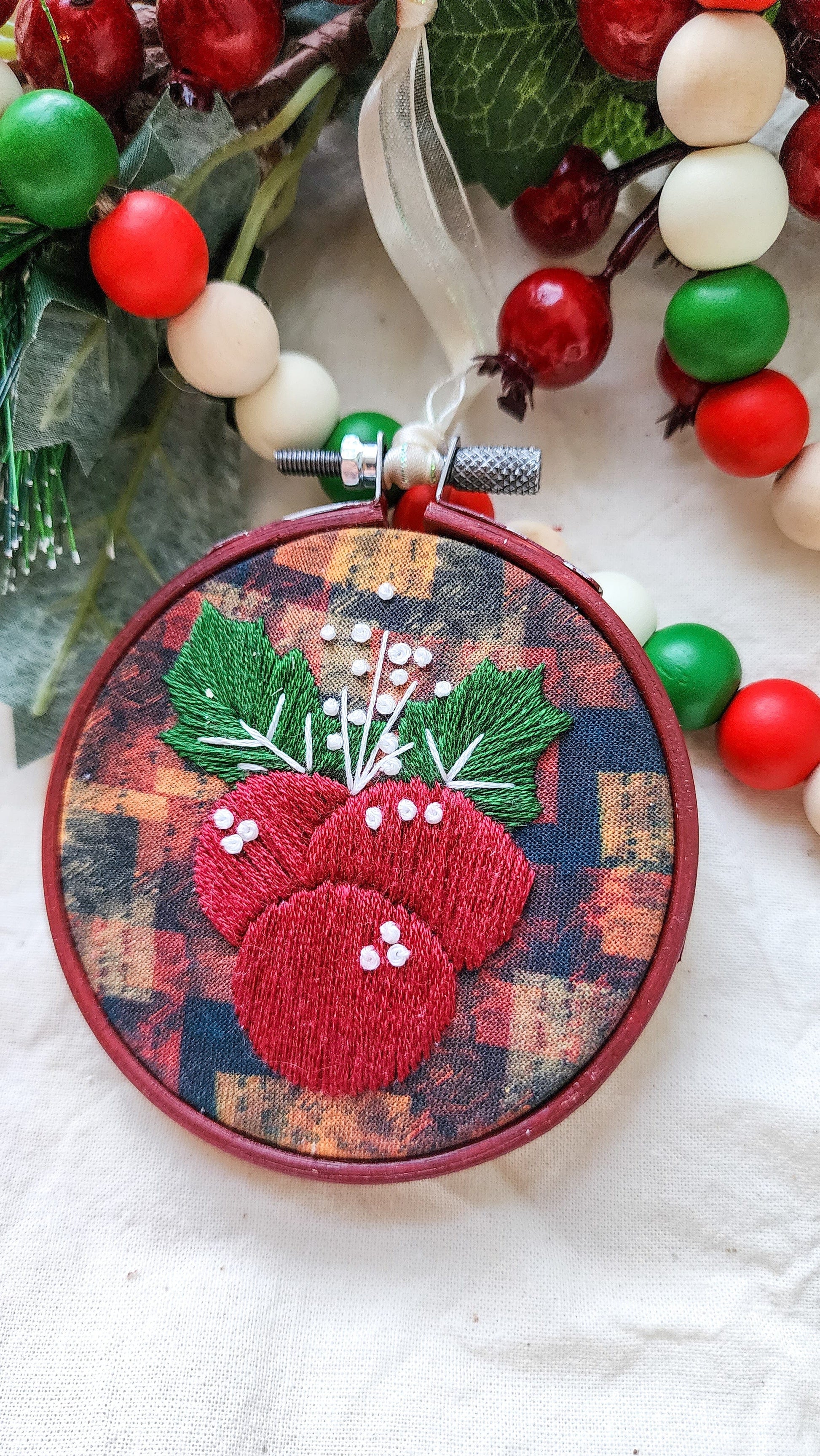 Embrace Embroidery Embroidered Holiday Ornament - Mistletoe