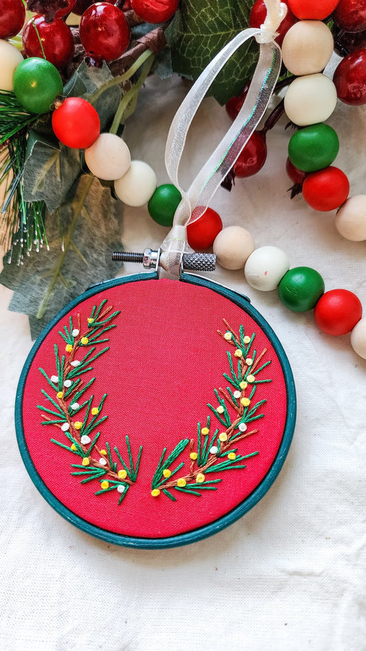 Embrace Embroidery Copy of Embroidered Holiday Ornament - Mistletoe