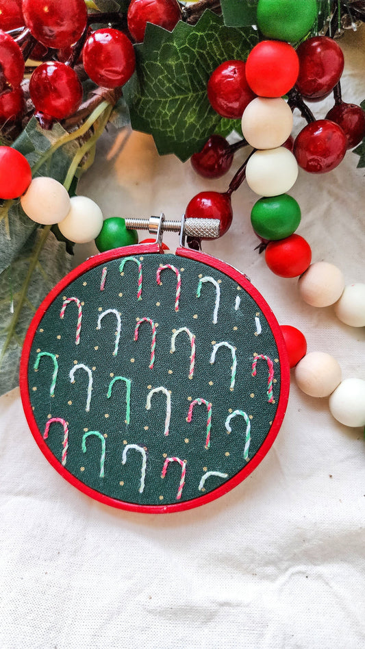 Embrace Embroidery Embroidered Holiday Ornament - Tiny Candy Canes