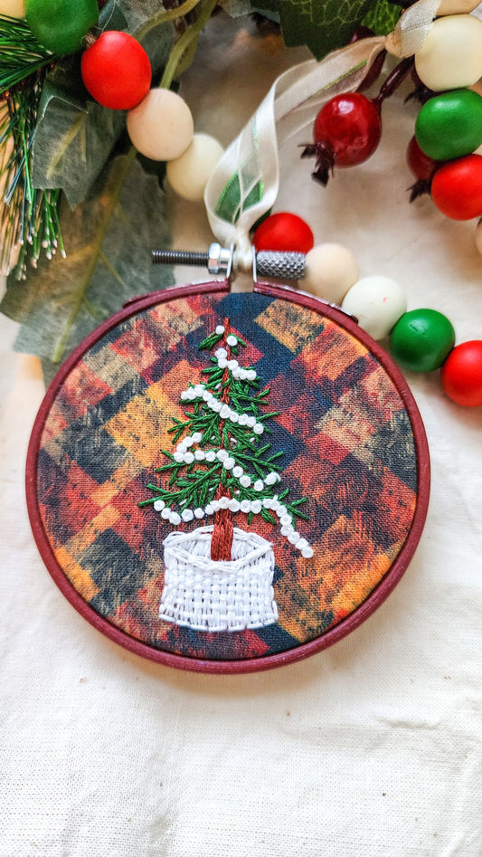Embrace Embroidery Embroidered Holiday Ornament - Tree in a basket