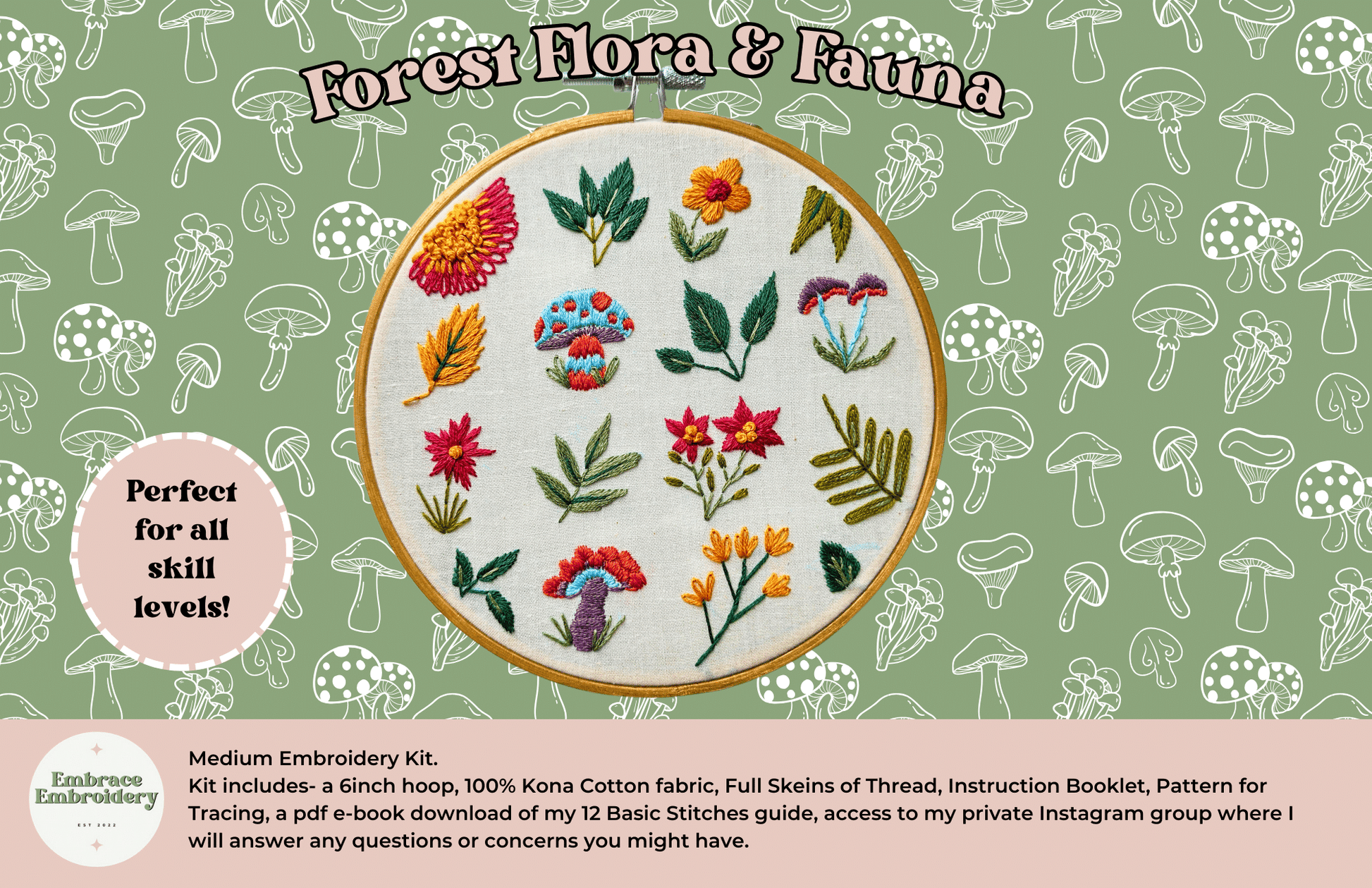 Embrace Embroidery Embroidery Kit Forest Flora & Fauna - Medium Embroidery Kit