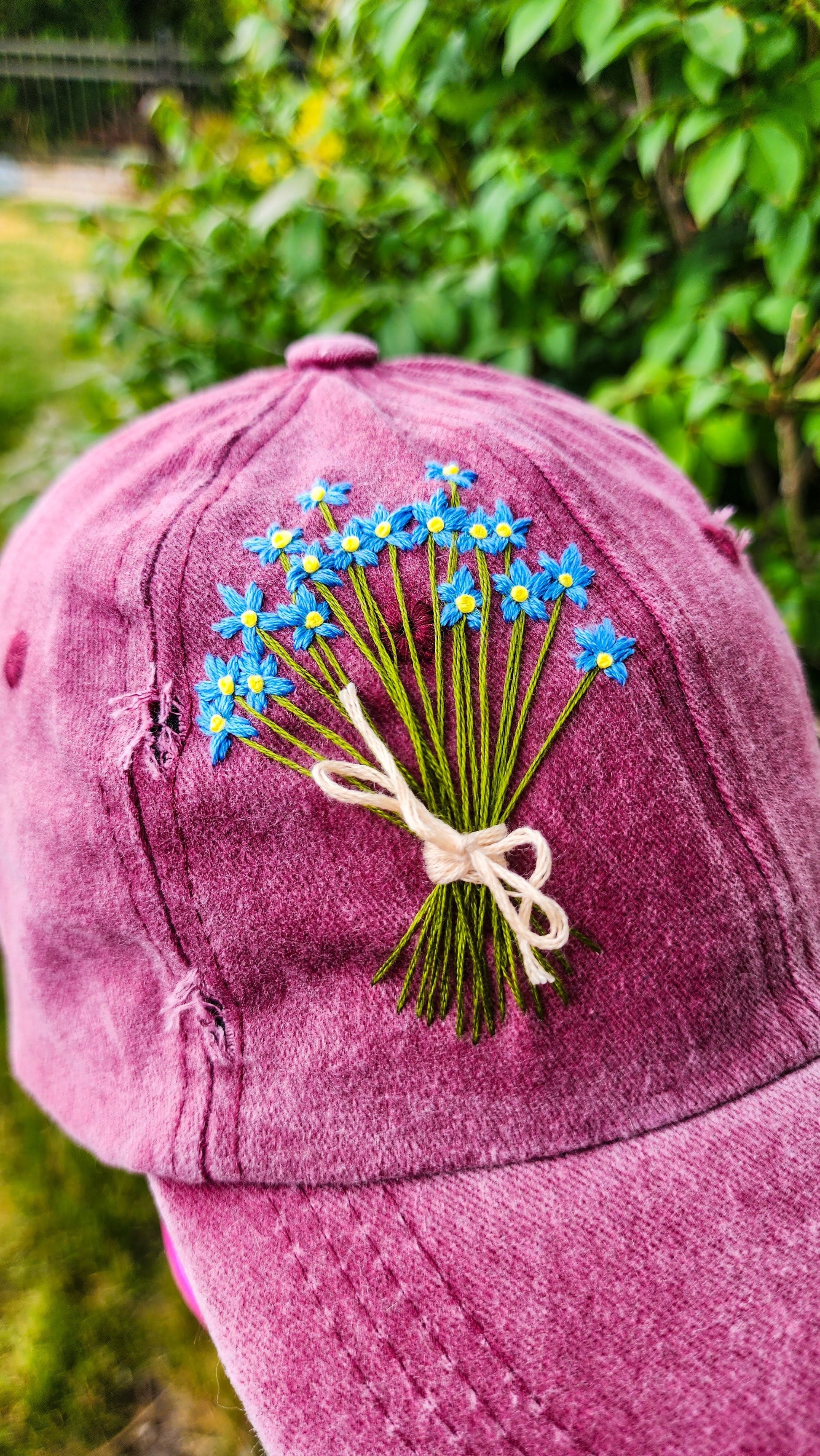 Embrace Embroidery Forget-Me-Not Hand Embroidered Dad Hat