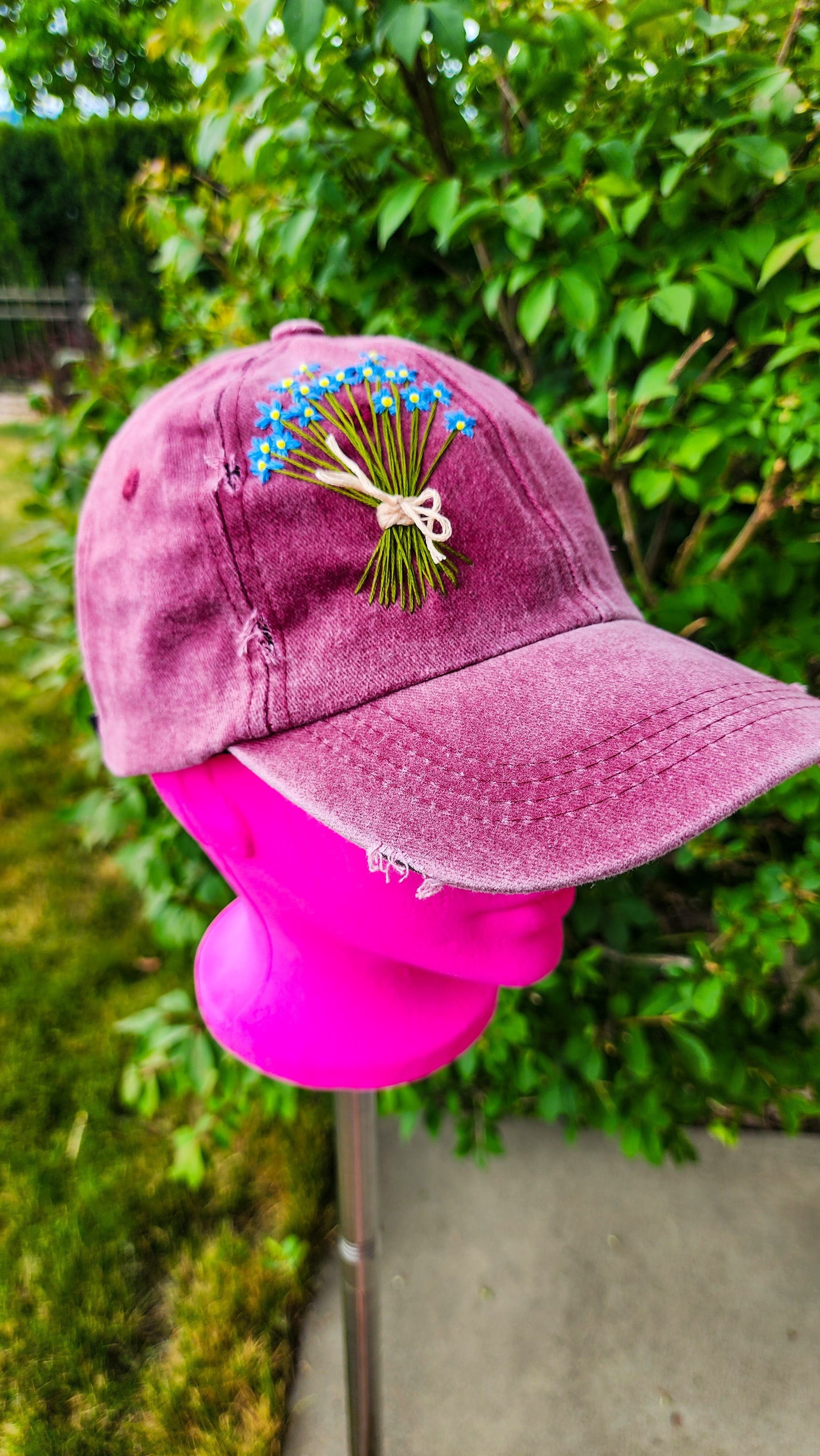 Embrace Embroidery Forget-Me-Not Hand Embroidered Dad Hat