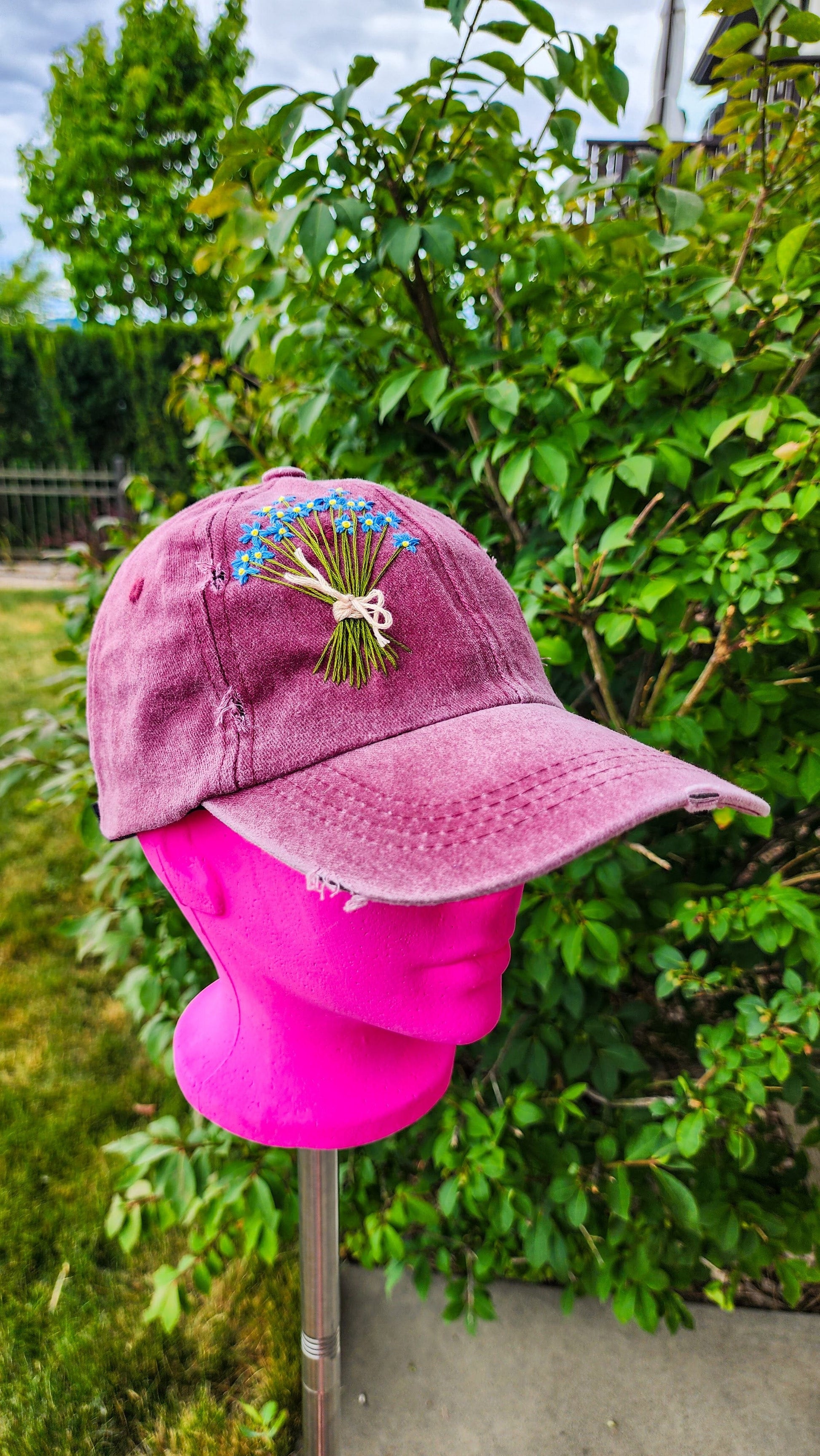 Embrace Embroidery Forget-Me-Not Hand Embroidered Dad Hat