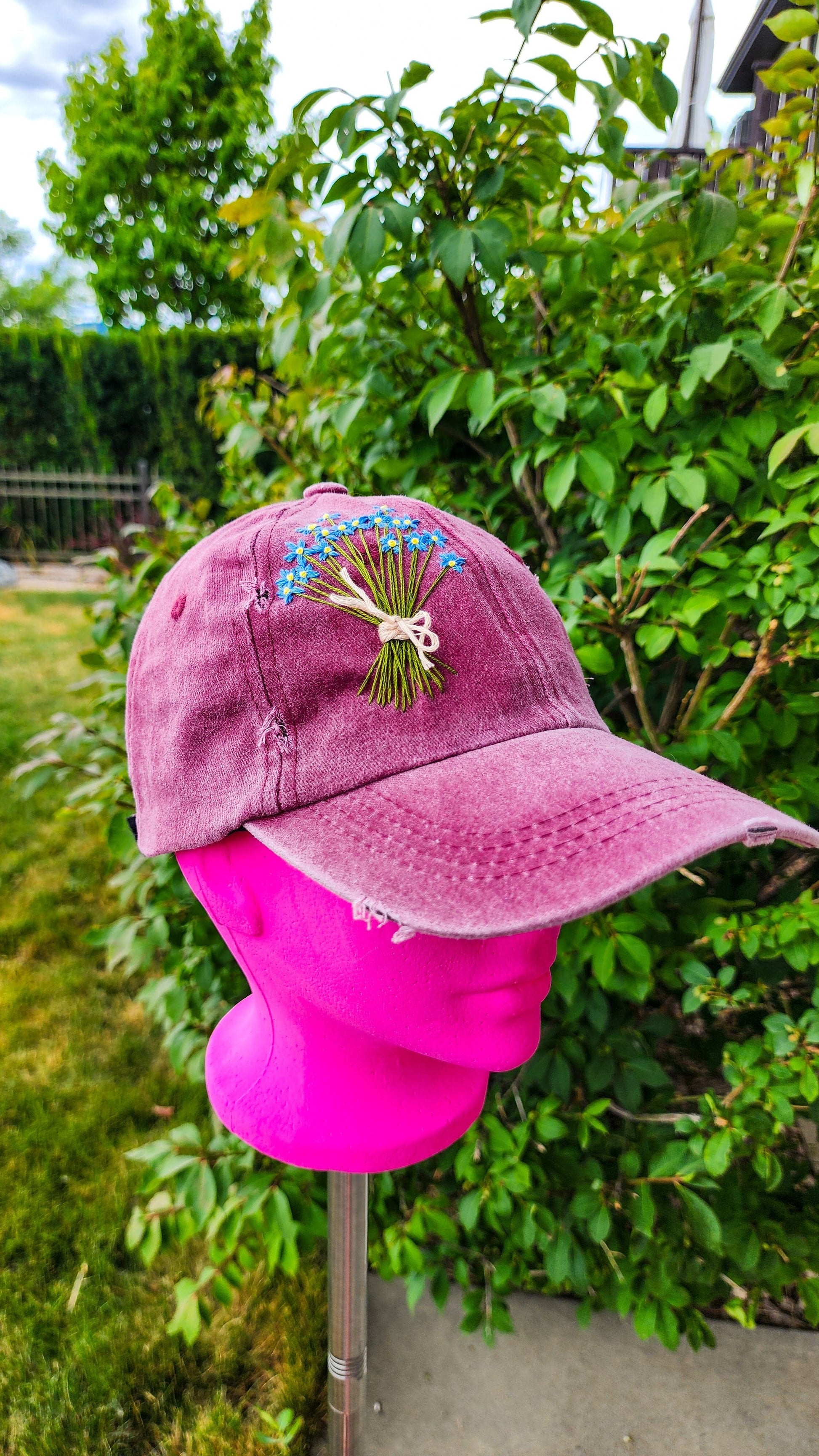 Embrace Embroidery Forget-Me-Not Hand Embroidered Dad Hat