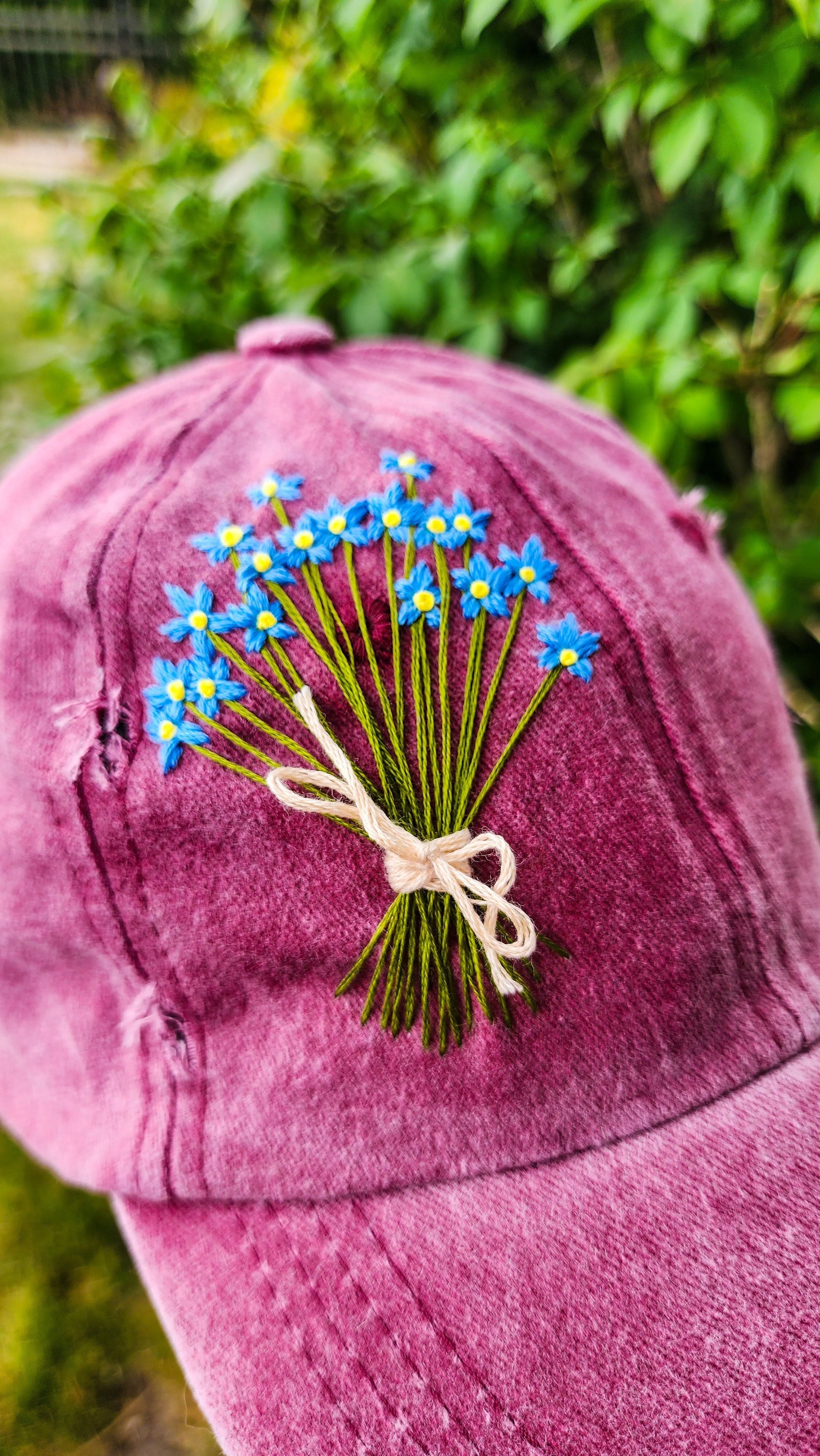 Embrace Embroidery Forget-Me-Not Hand Embroidered Dad Hat