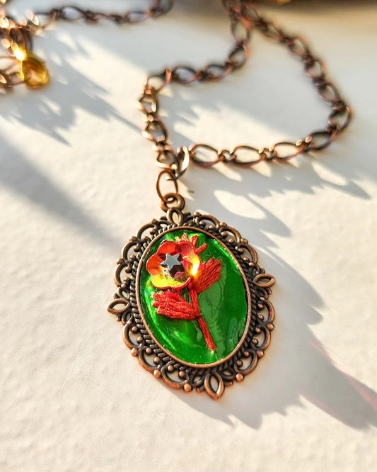 Embrace Embroidery Embroidered Necklace Hand Embroidered Fall Floral Pendant