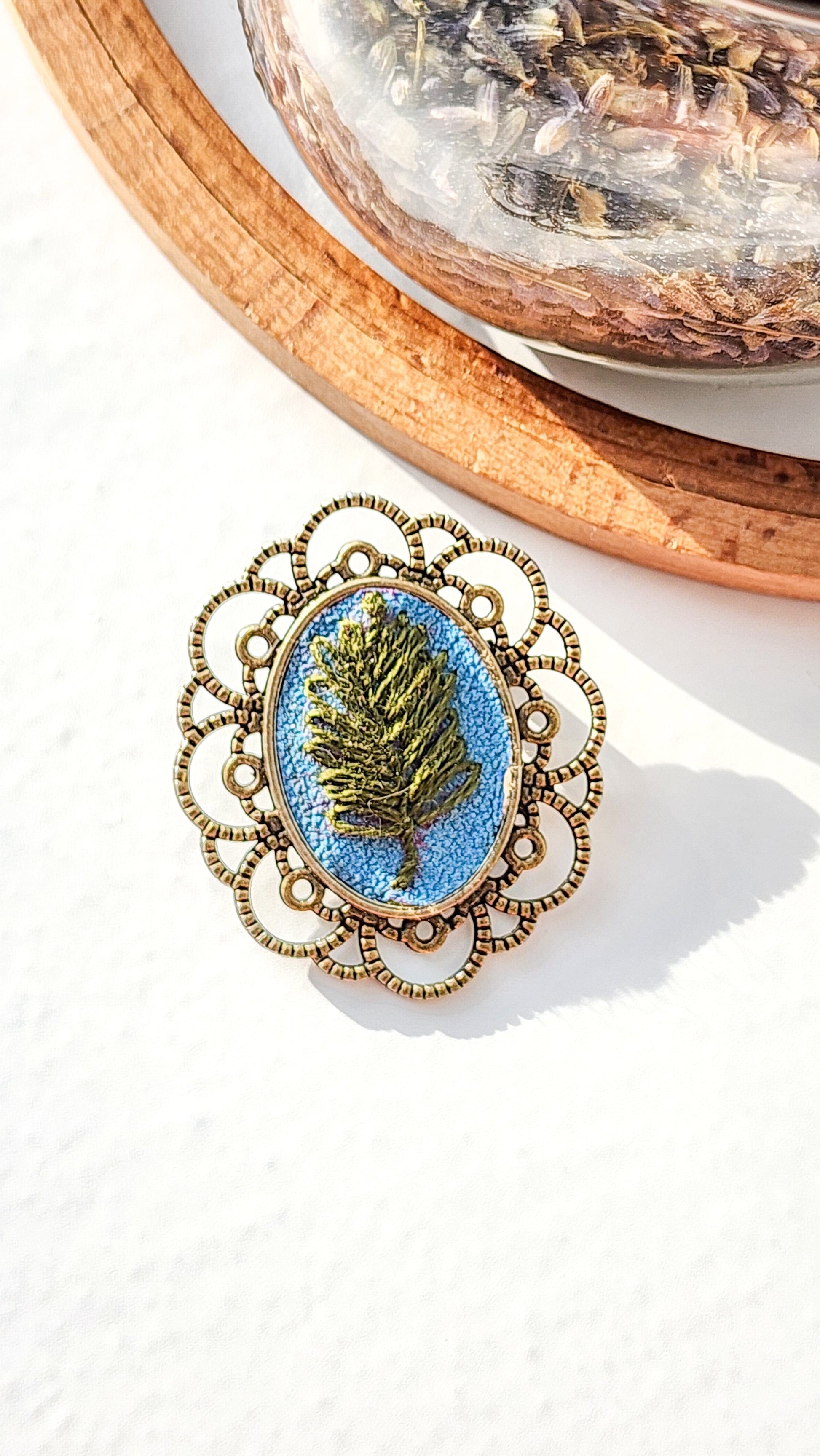 Embrace Embroidery Brooch Hand Embroidered Fern Brooch