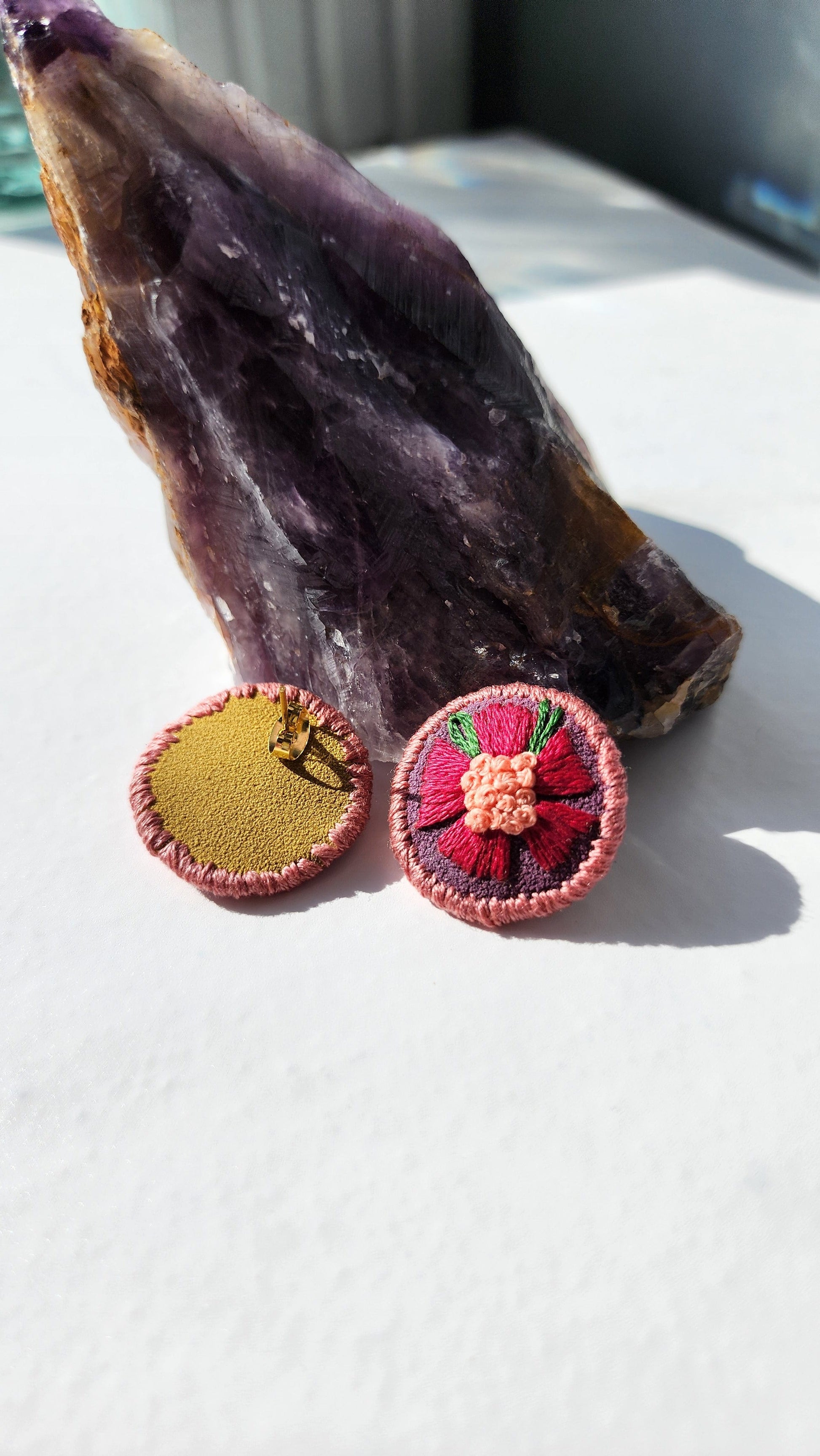 Embrace Embroidery Hand Embroidered Flower  Earrings