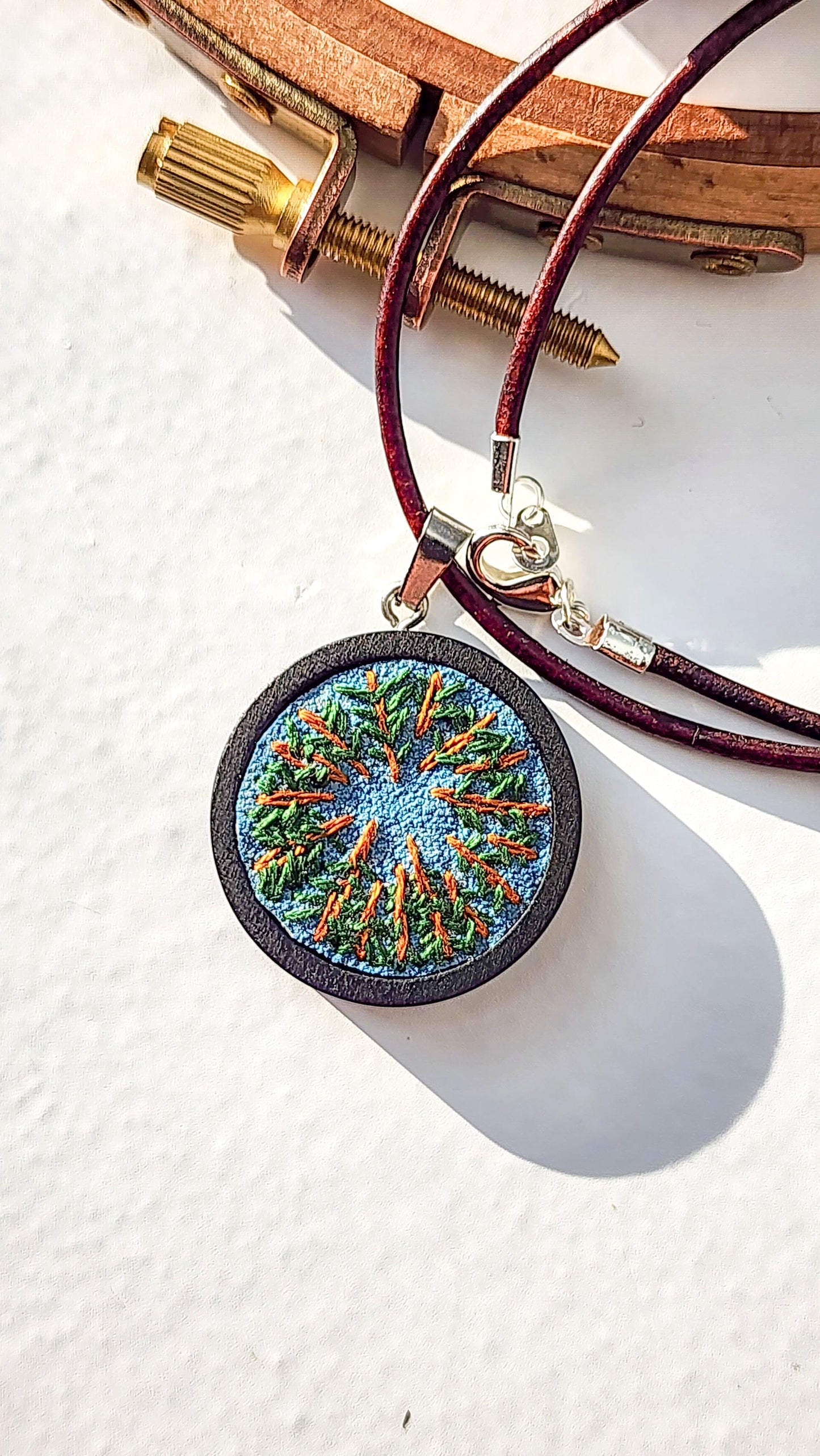Embrace Embroidery Embroidered Necklace Hand Embroidered Forest Pendant