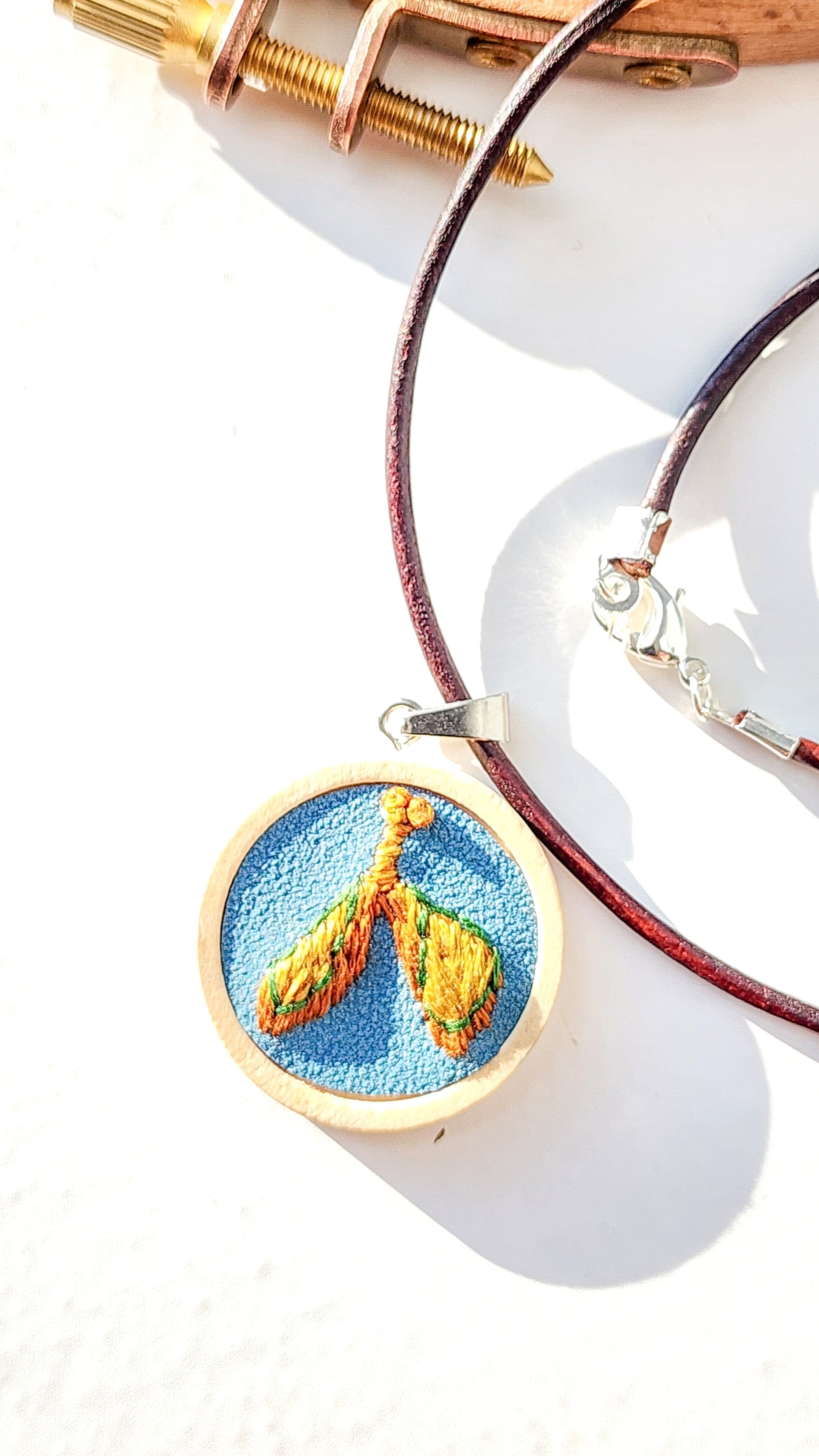 Embrace Embroidery Embroidered Necklace Hand Embroidered Maple Seed Pendant