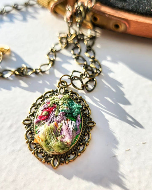 Embrace Embroidery Embroidered Necklace Hand Embroidered Mossy Terrain Pendant