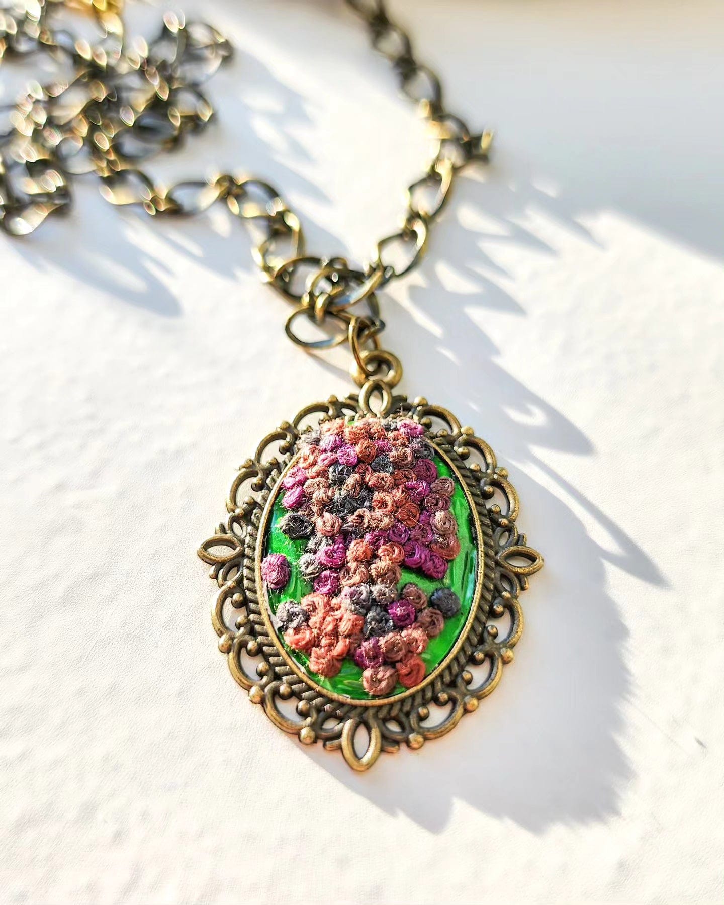 Embrace Embroidery Embroidered Necklace Hand Embroidered Mossy Terrain Pendant