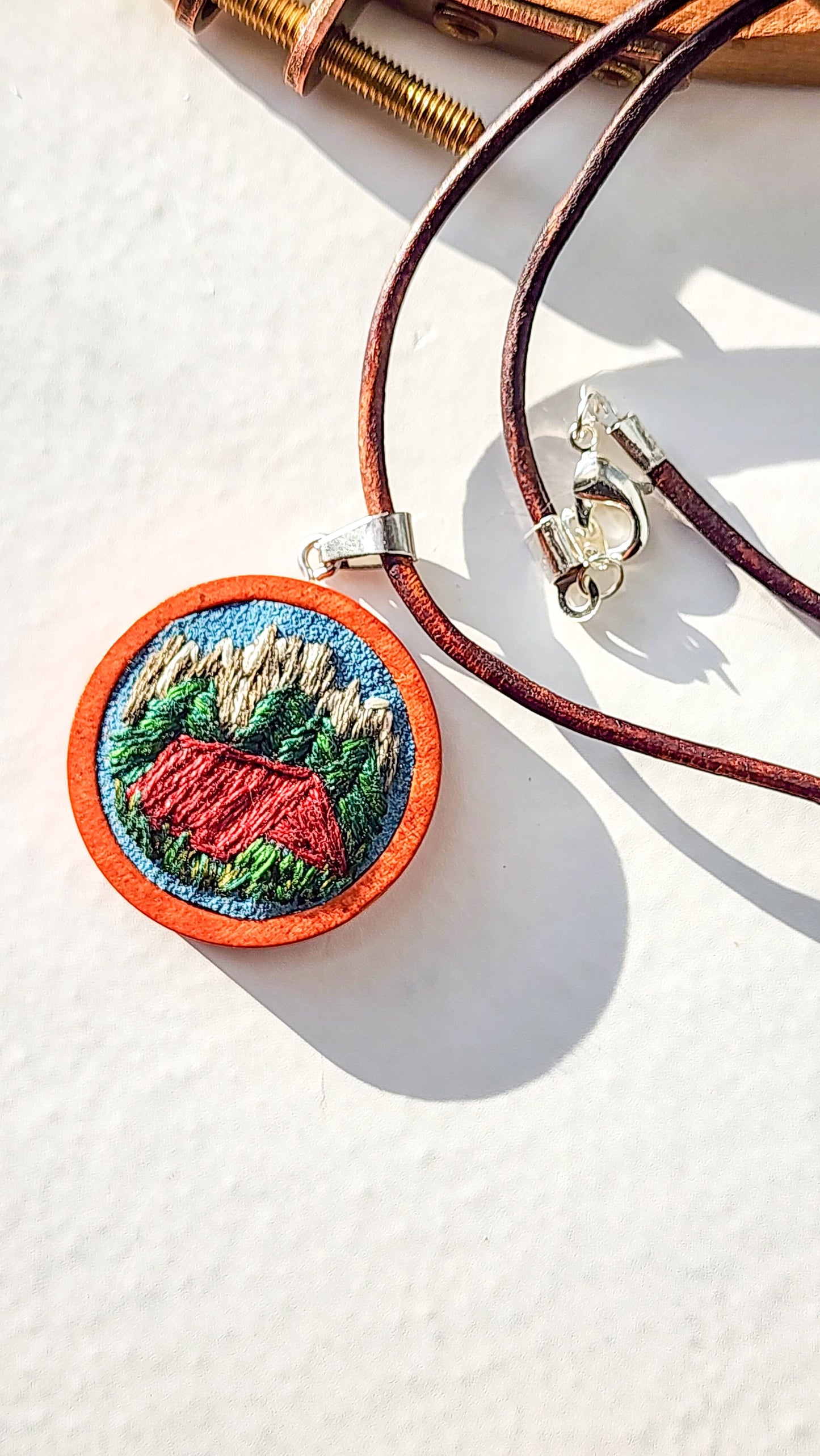 Embrace Embroidery Embroidered Necklace Hand Embroidered Mountain Camping Pendant