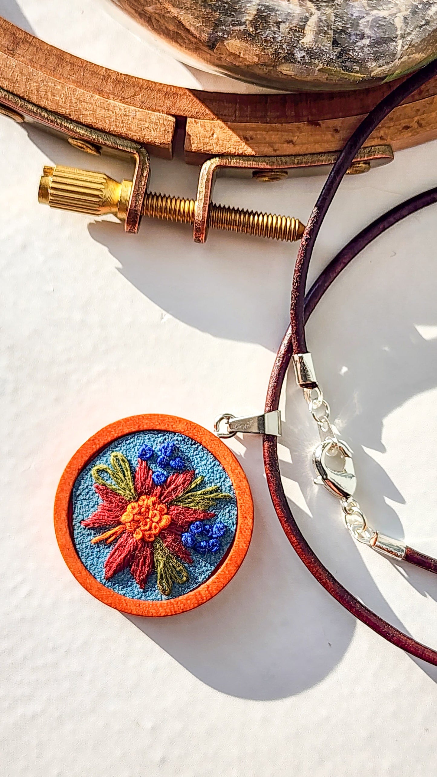 Embrace Embroidery Embroidered Necklace Hand Embroidered Pendant