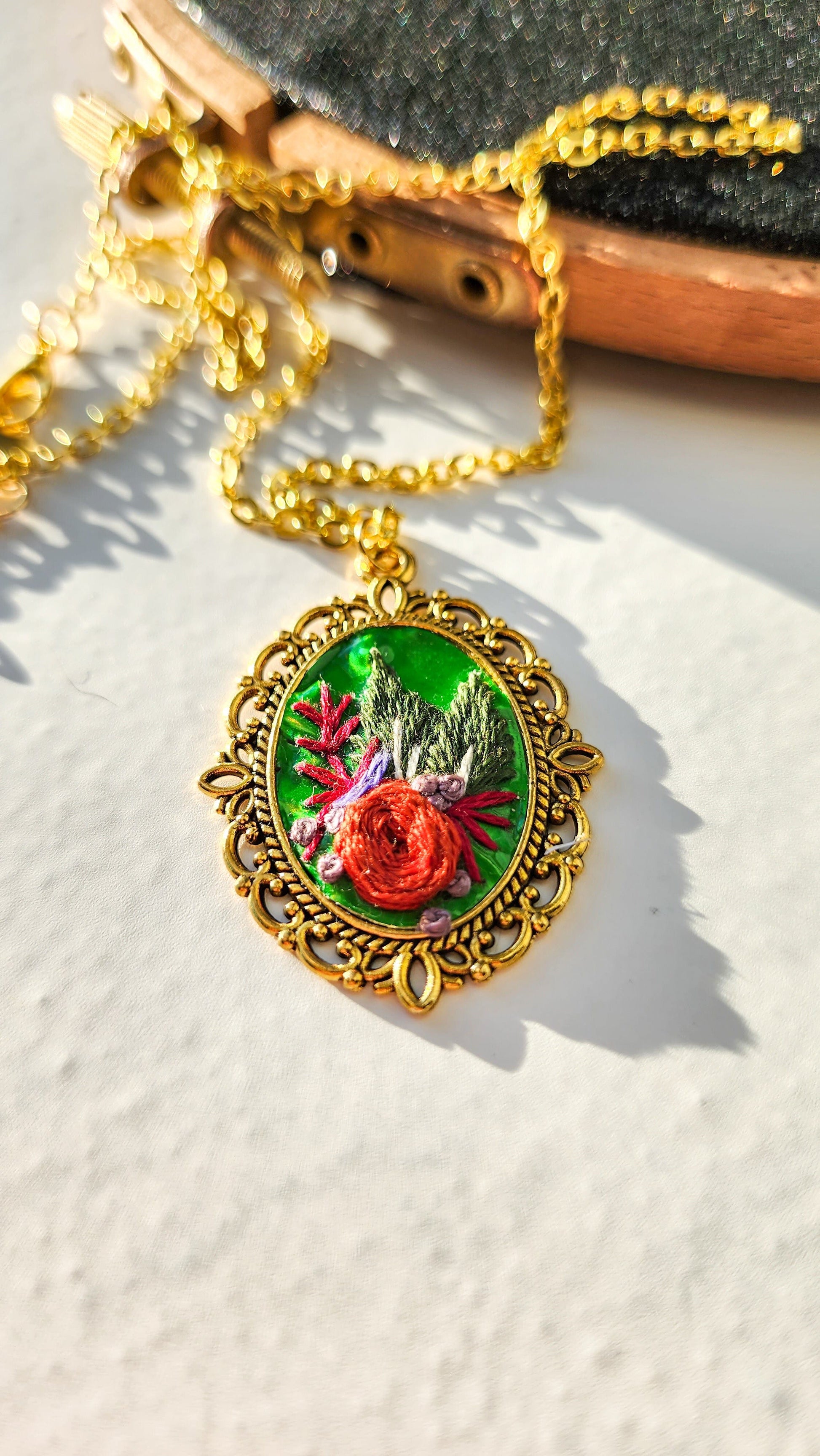 Embrace Embroidery Embroidered Necklace Hand Embroidered Rose Flourish