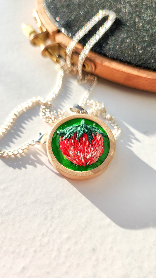 Embrace Embroidery Embroidered Necklace Hand Embroidered Strawberry Pendant
