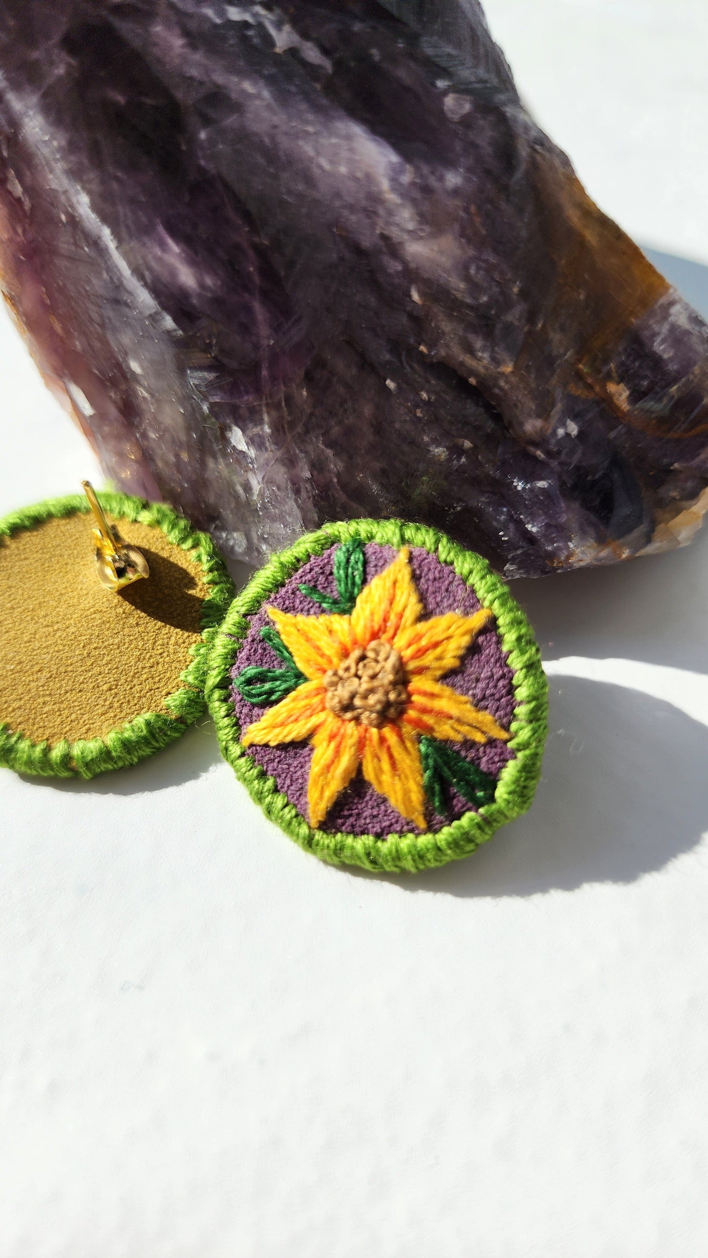 Embrace Embroidery Hand Embroidered Sunflower  Earrings