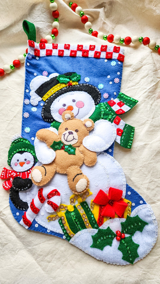 Embrace Embroidery Holiday Stocking Heirloom Holiday Stocking- Frosty and Friends!