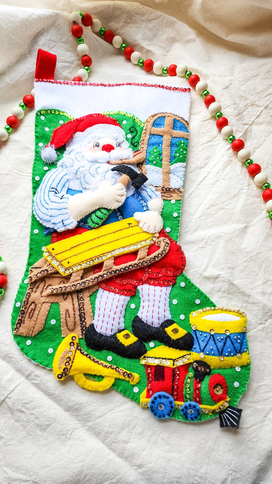 Embrace Embroidery Holiday Stocking Heirloom Holiday Stocking- Santa's Workshop!