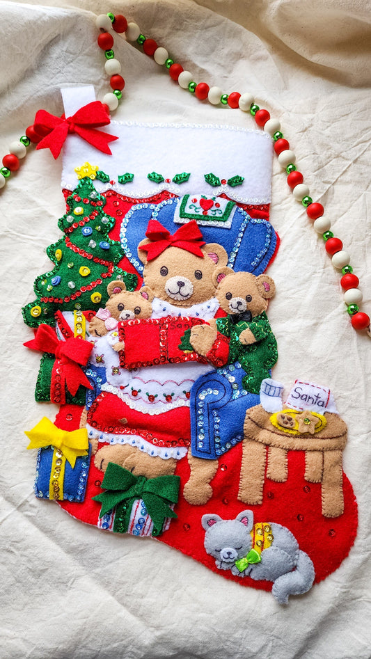 Embrace Embroidery Holiday Stocking Heirloom Holiday Stocking- Teddy Bear Story Time