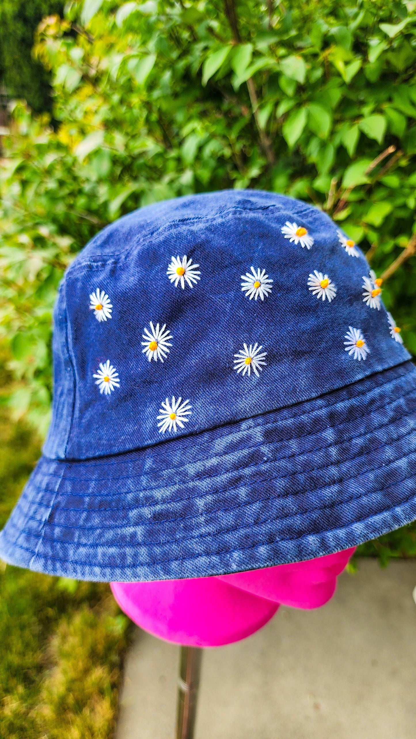 Embrace Embroidery Little White Daisy's Hand Embroidered Bucket Hat