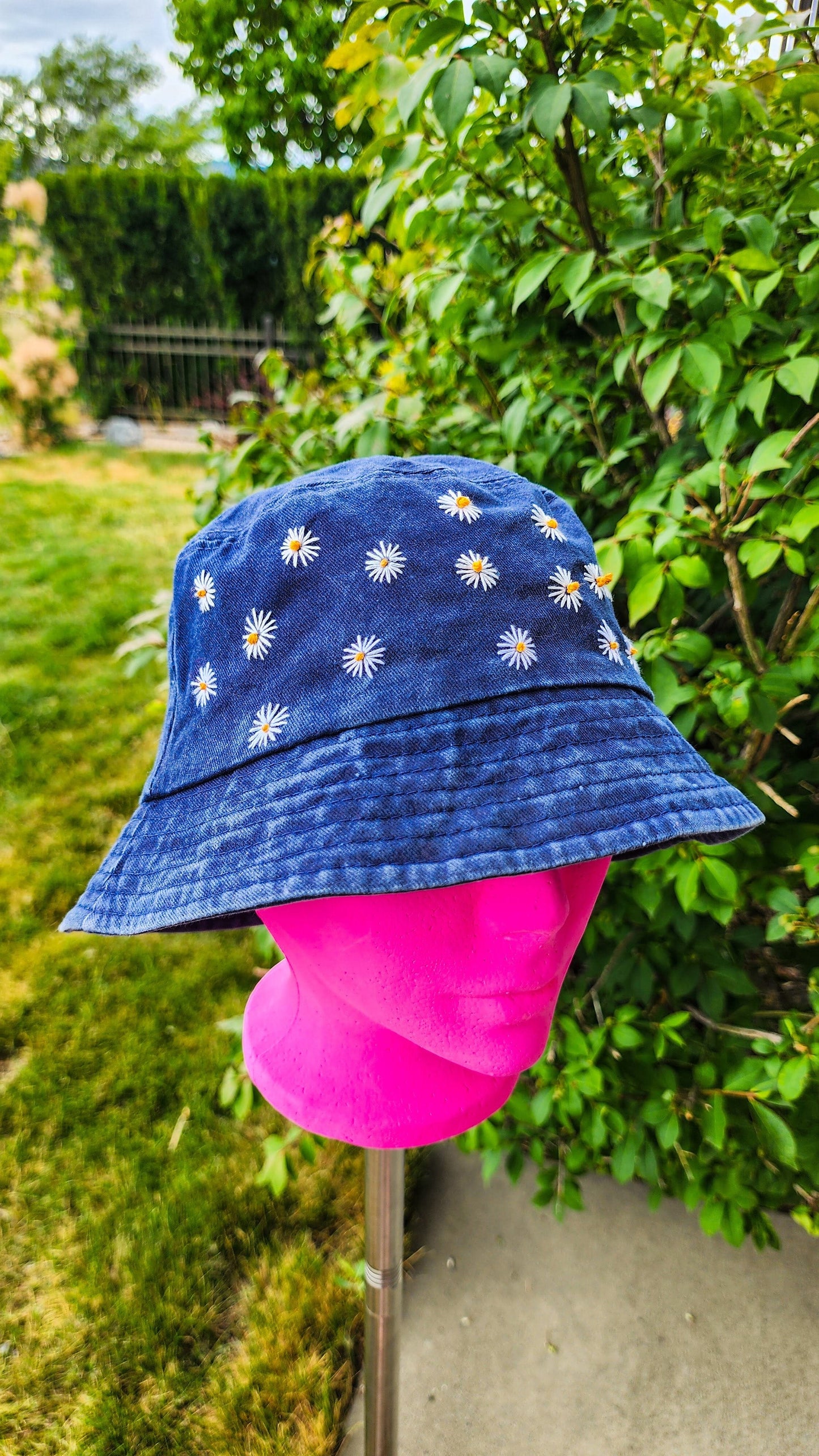 Embrace Embroidery Little White Daisy's Hand Embroidered Bucket Hat