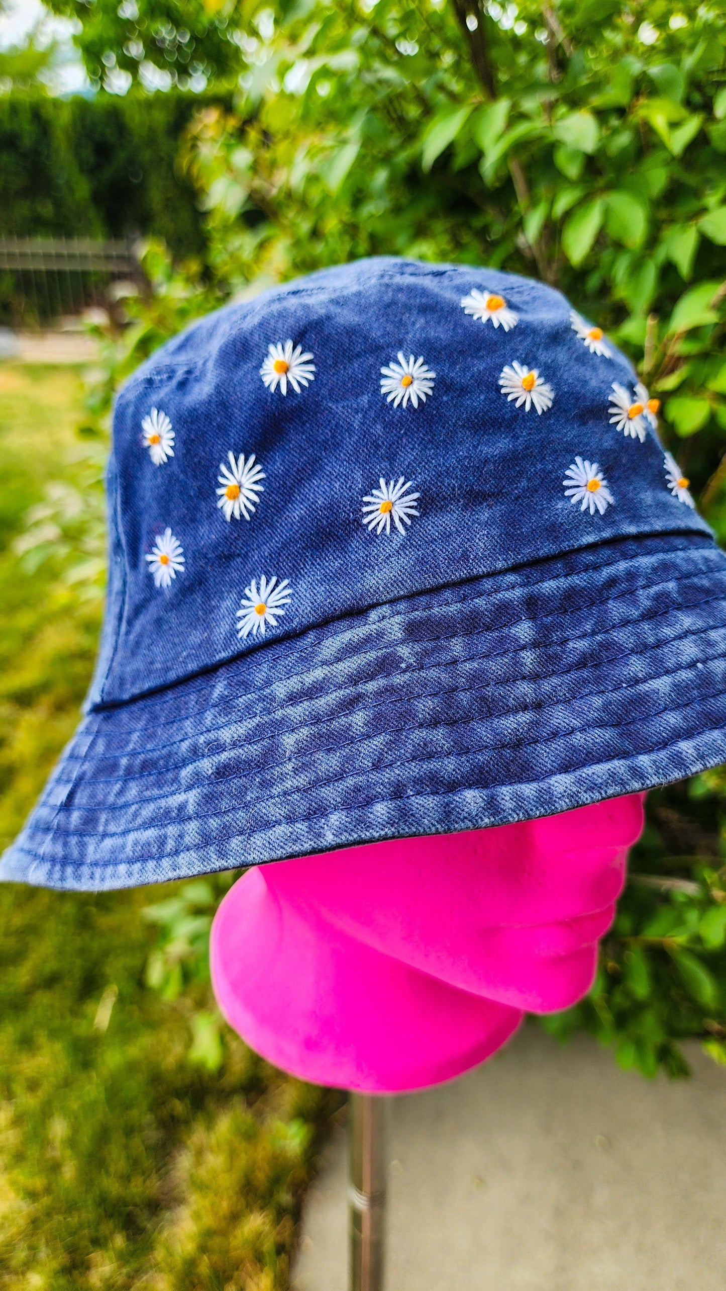 Embrace Embroidery Little White Daisy's Hand Embroidered Bucket Hat