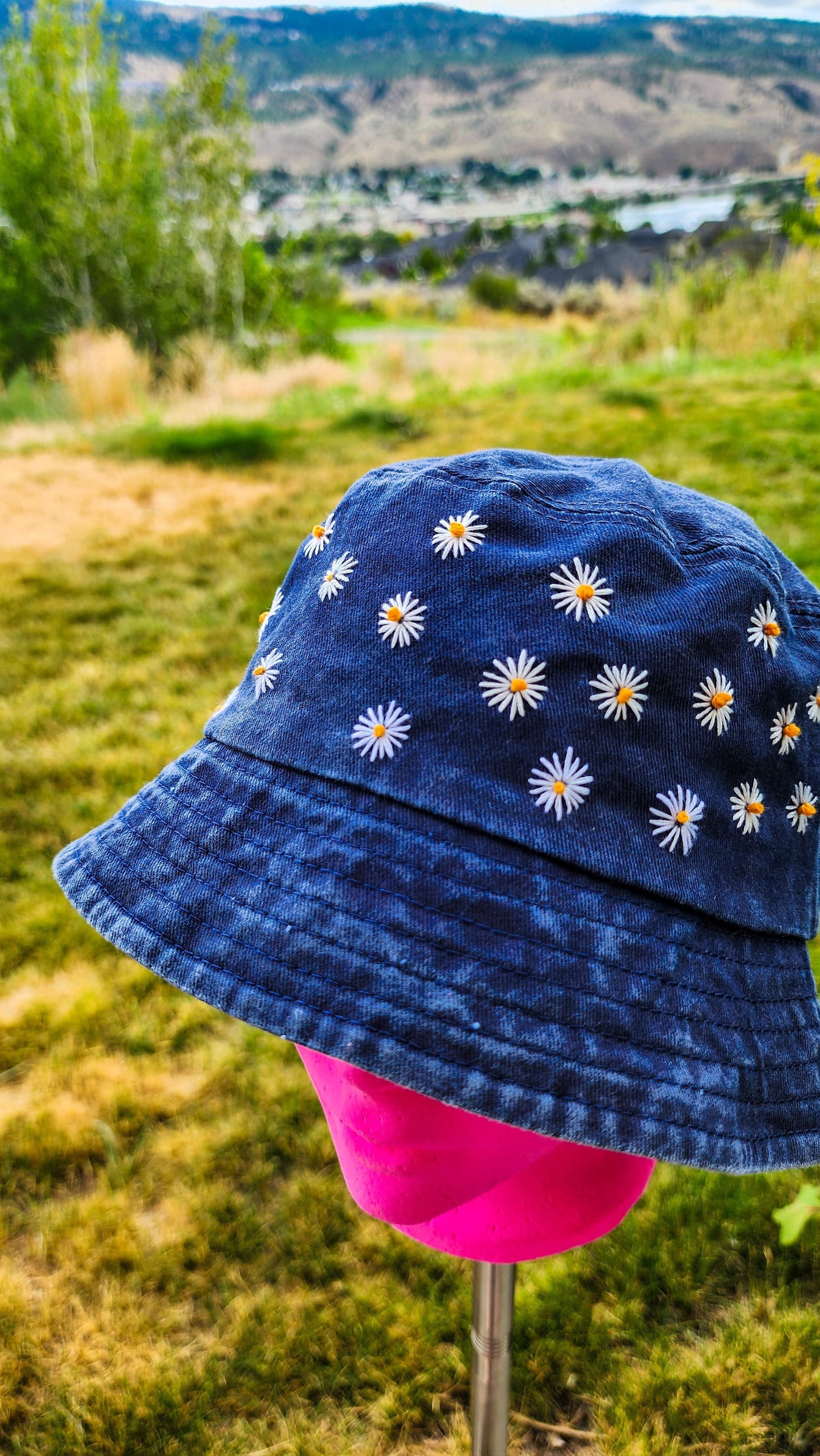 Embrace Embroidery Little White Daisy's Hand Embroidered Bucket Hat