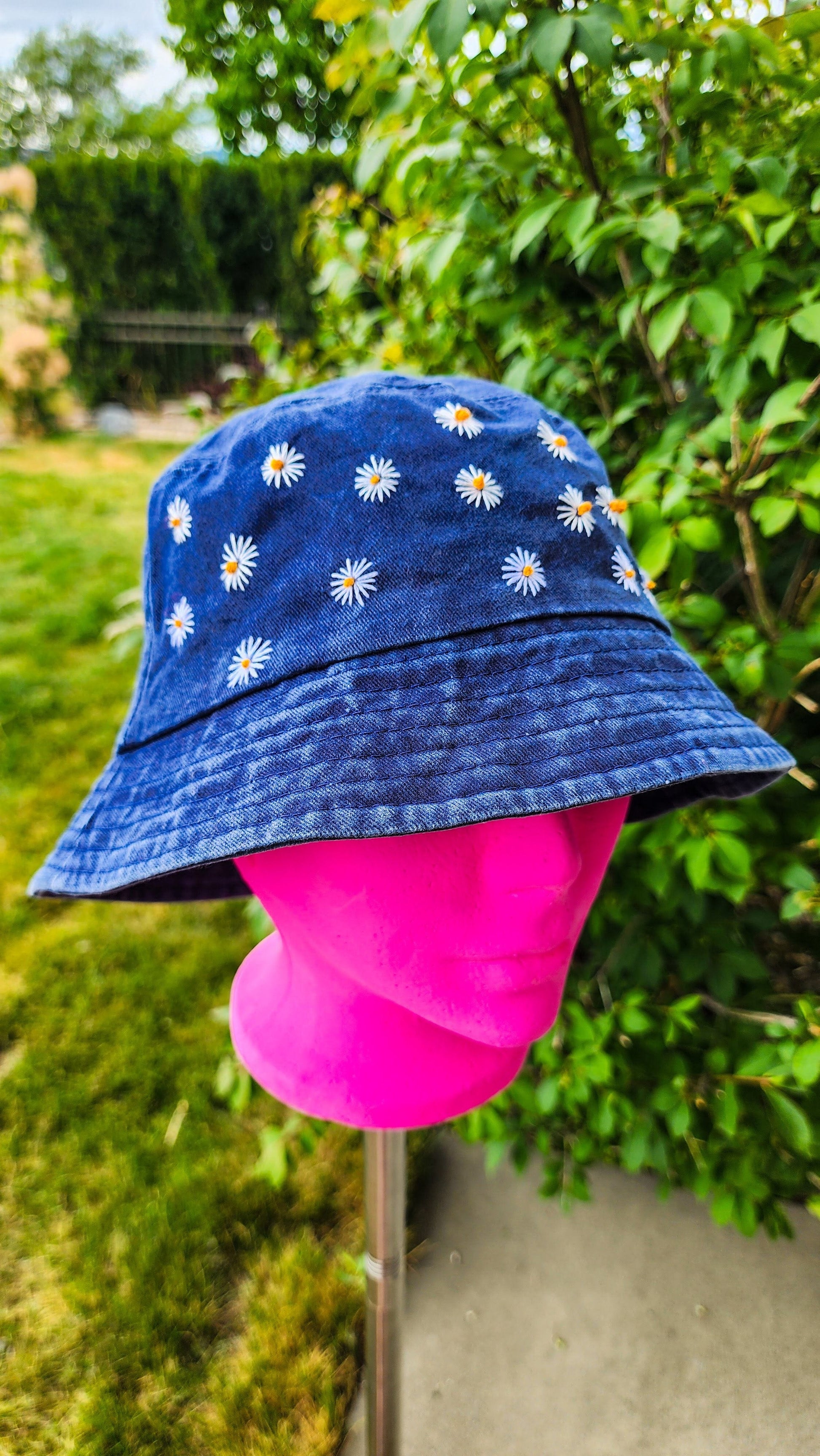 Embrace Embroidery Little White Daisy's Hand Embroidered Bucket Hat