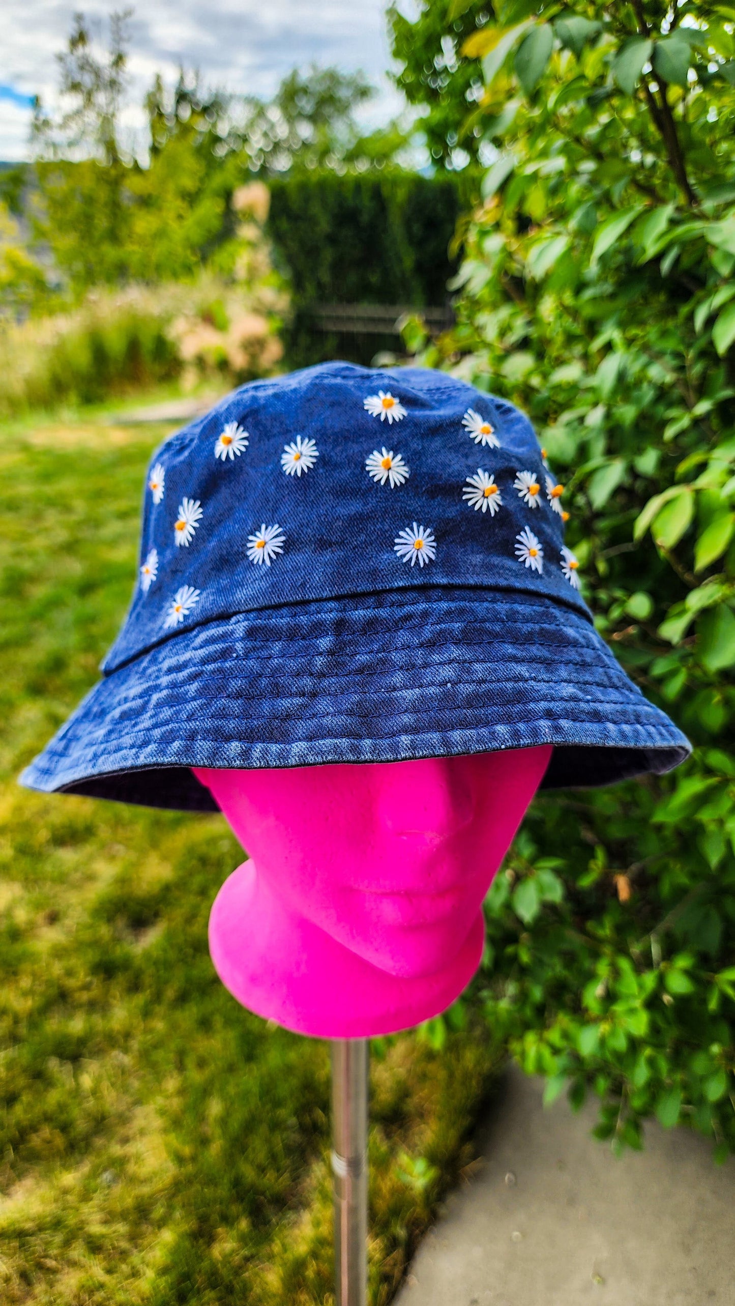 Embrace Embroidery Little White Daisy's Hand Embroidered Bucket Hat