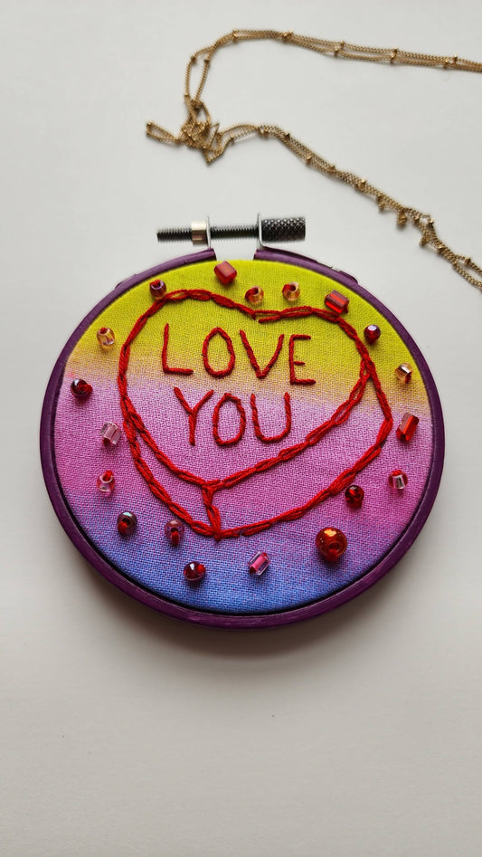 Embrace Embroidery "Love You!" Hand Embroidered Art