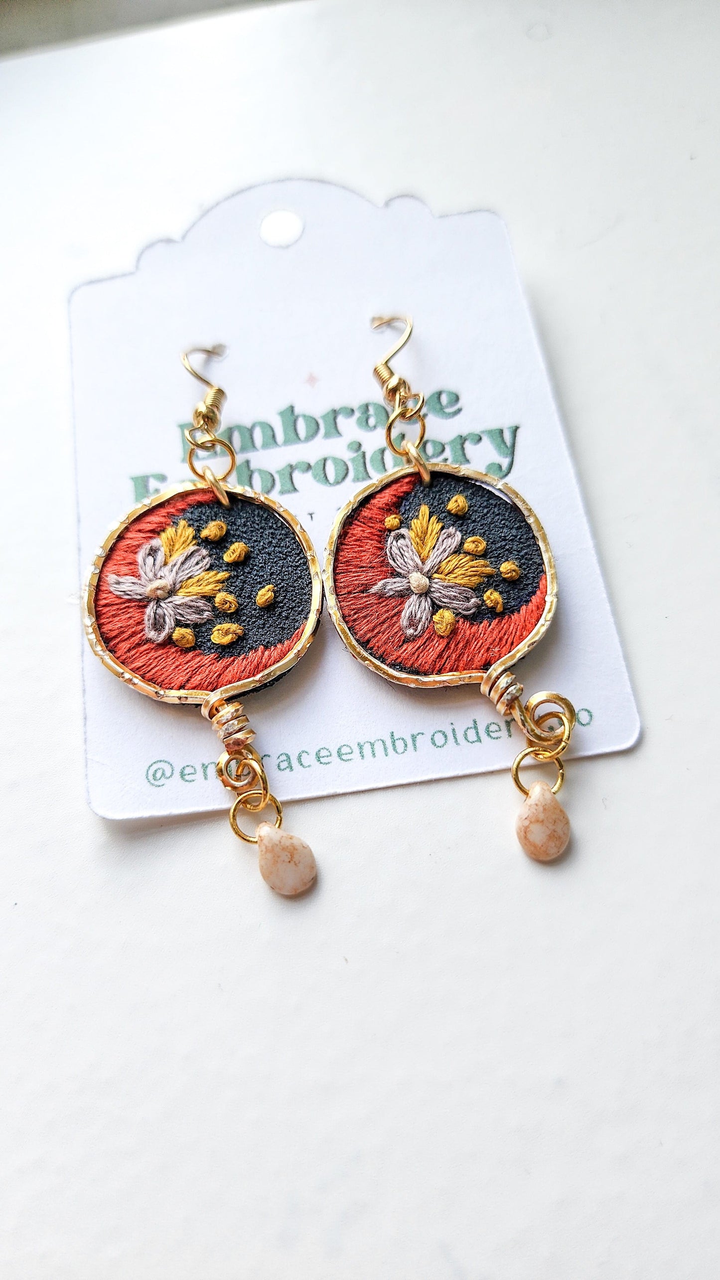 Embrace Embroidery Midnight Moon - Hand Embroidered Earrings