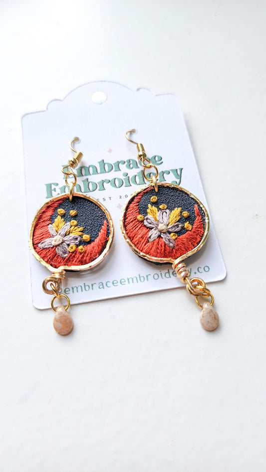 Embrace Embroidery Midnight Moon - Hand Embroidered Earrings- MADE TO ORDER