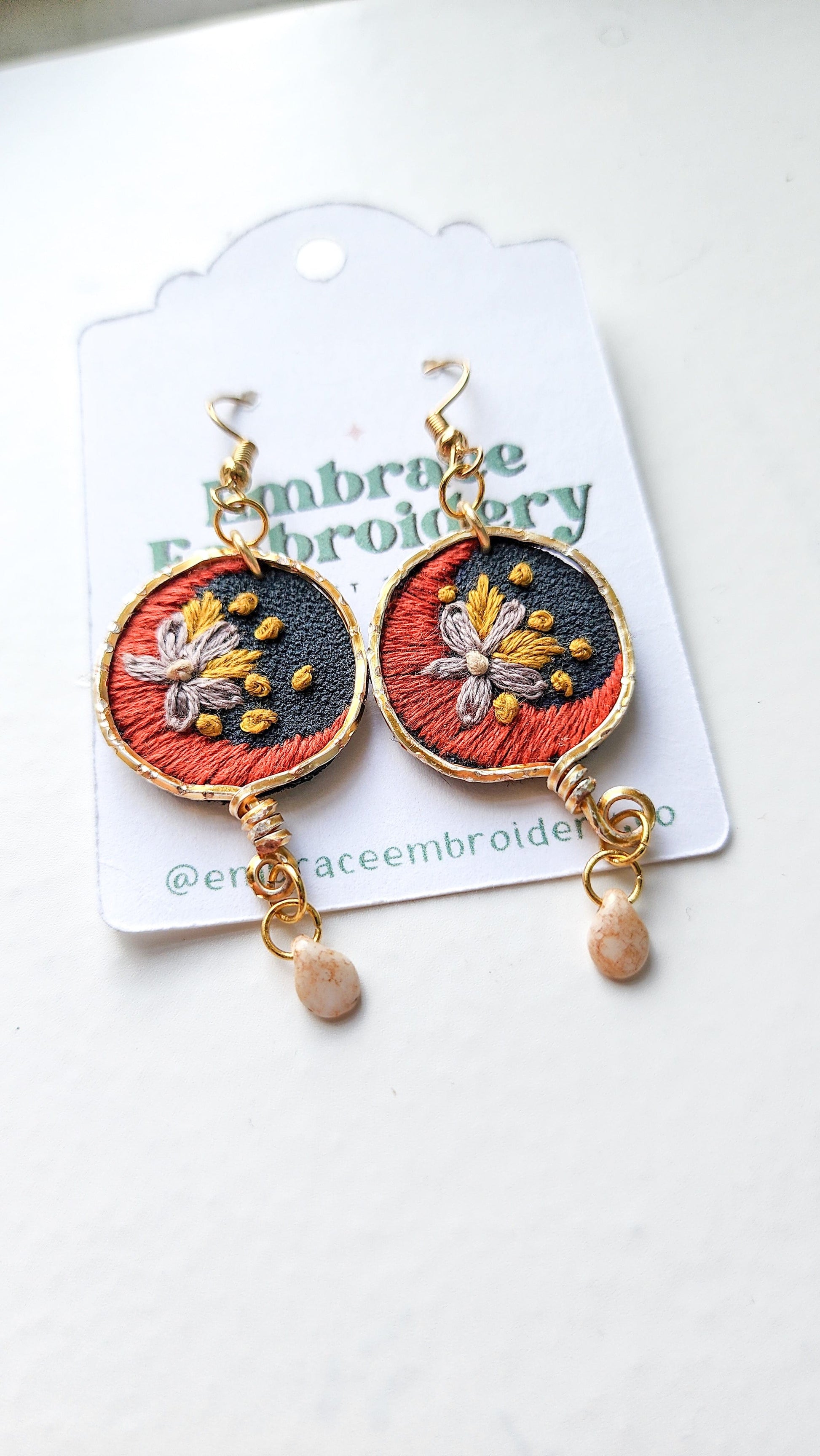 Embrace Embroidery Midnight Moon - Hand Embroidered Earrings- MADE TO ORDER