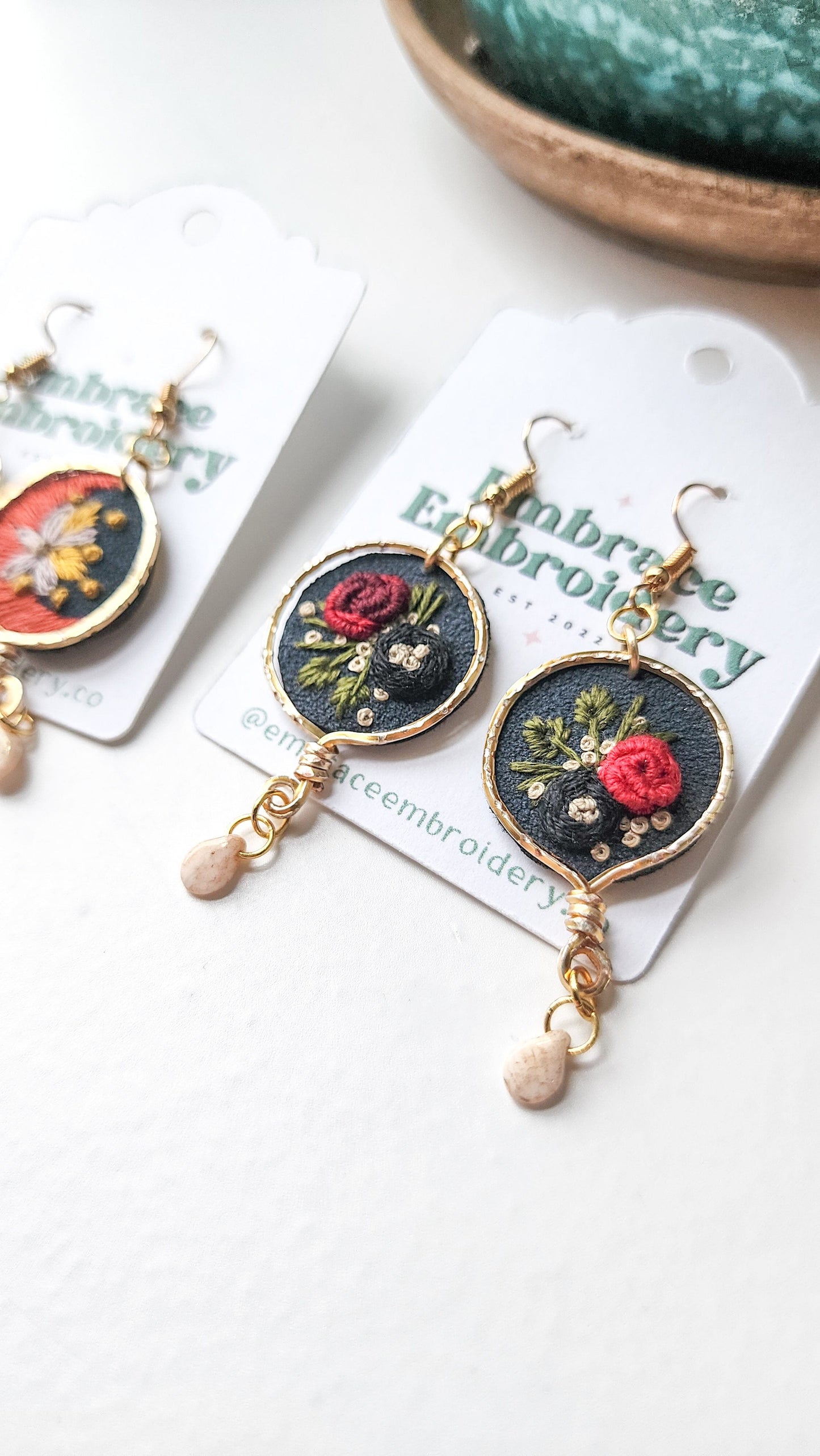 Embrace Embroidery Midnight Rose - Hand Embroidered Earrings- MADE TO ORDER