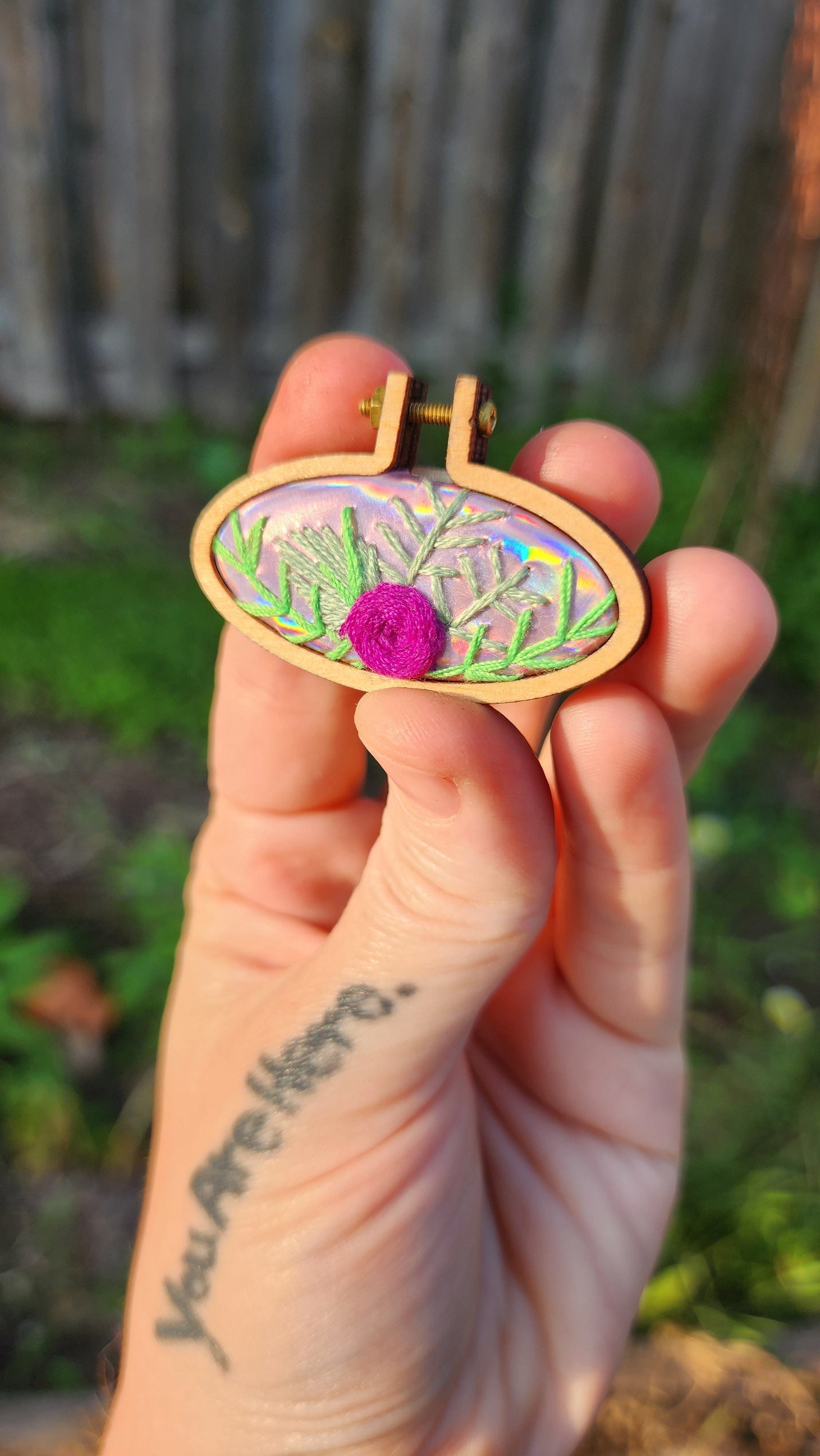Embrace Embroidery Embroidered Necklace Mini Embroidery Hoop Pendant