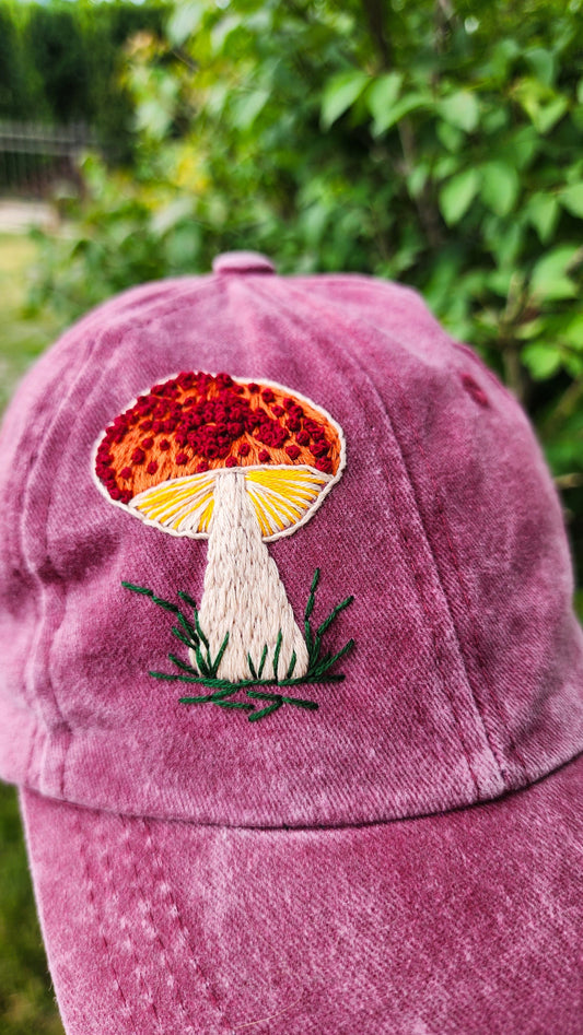 Embrace Embroidery Mushroom Hand Embroidered Dad Hat