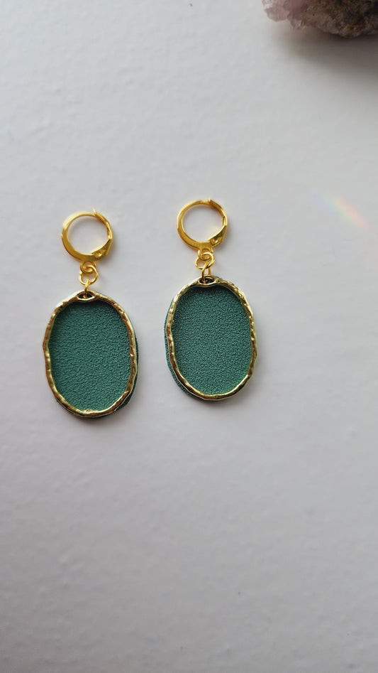 Embrace Embroidery Oval Gold and Sued Dangle Earrings